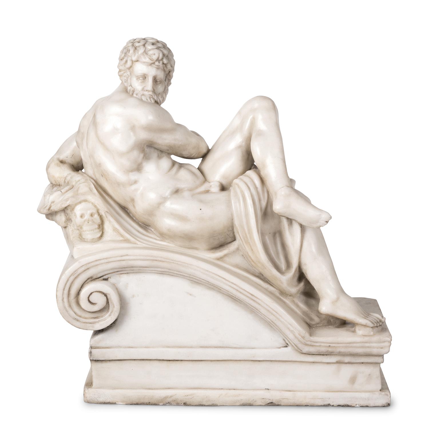 A Carved Marble Figure of Day , After Michelangelo from the Tomb of Lorenzo de' Medici