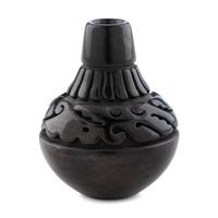 Miniature Blackware Pottery Vase, Carved with Avanyu , 1977