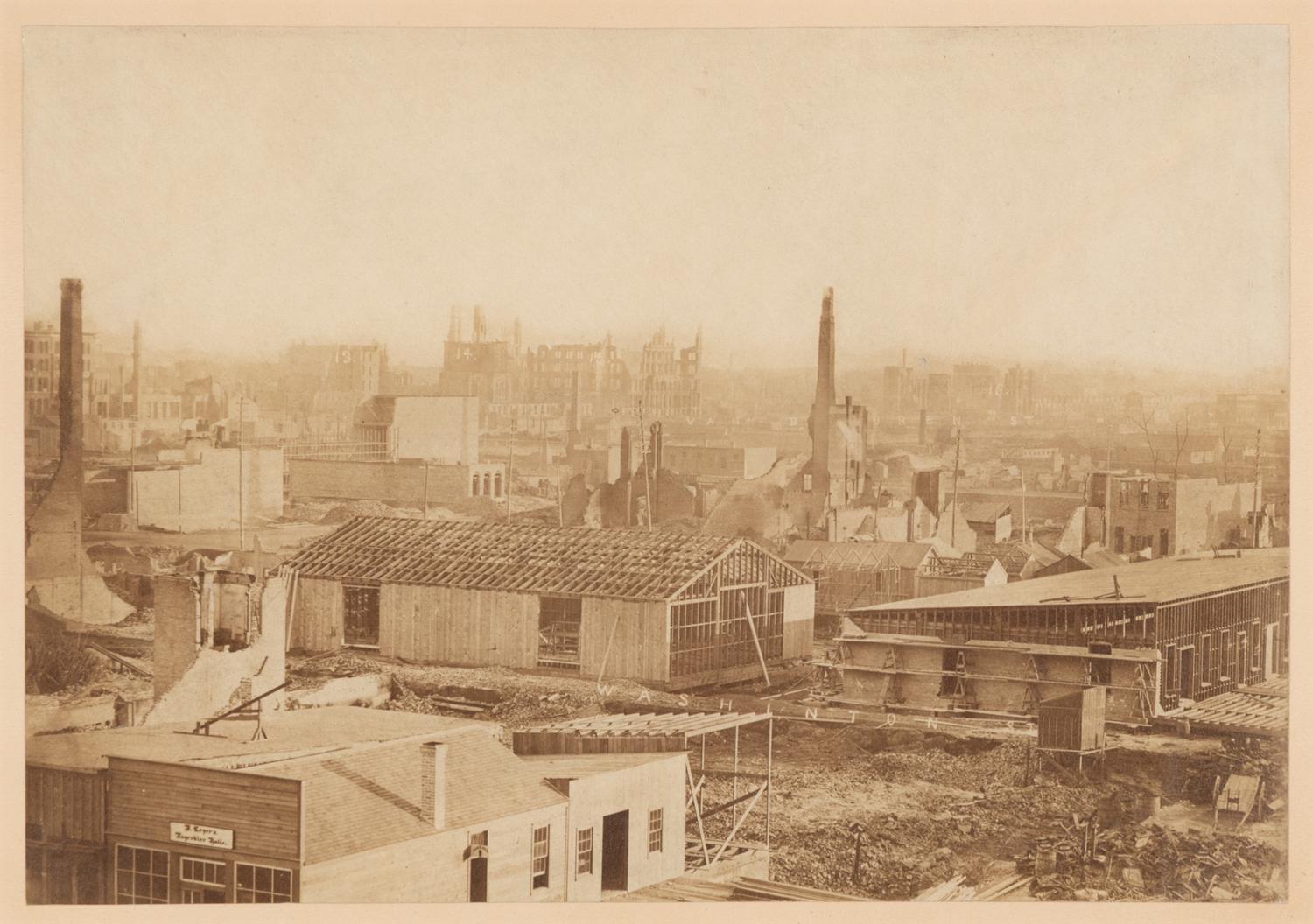 [Chicago Fire]. Smith, Joshua (1818-1891), photographer. Chicago, as seen after the great Conflagration . Washington, 1871.