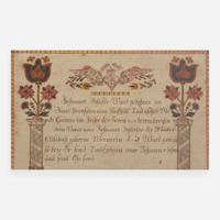 Attributed to Bernard Mission (active 1808-1825) A Fraktur birth record for Johannes Schisler, dated "1804"
