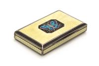 An Austrian Guilloche Enameled Silver Snuff Box, Maker's Mark FJ, First Half 20th Century, having a yellow guilloche enameled ground, t
