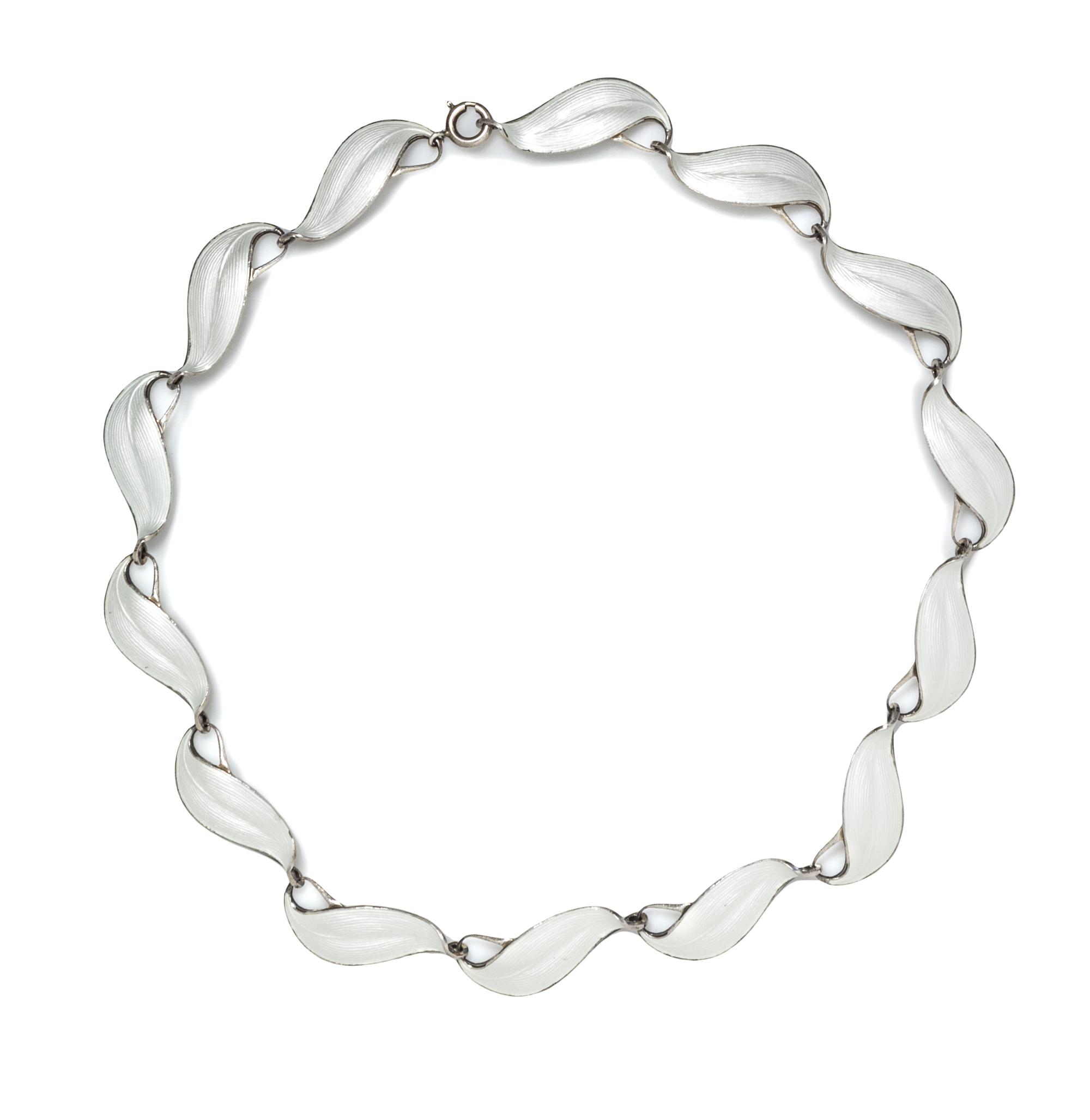 A Sterling Silver and Enamel Leaf Motif Necklace, Finn Jensen, 20.80 dwts.