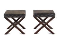 A Pair of Leather-Upholstered and Nailhead-Decorated X-Form Stools