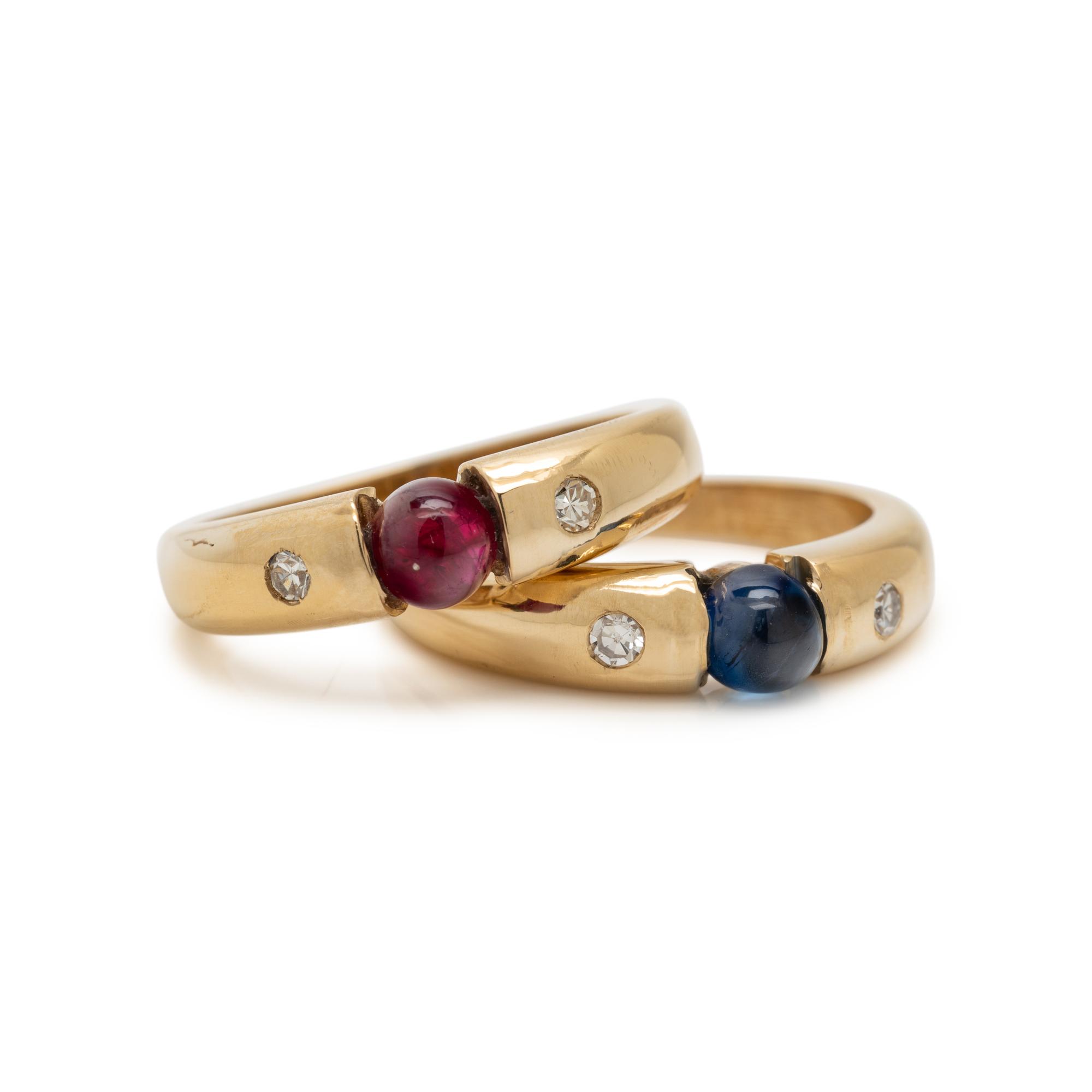 PAIR OF YELLOW GOLD, GEMSTONE AND DIAMOND RINGS