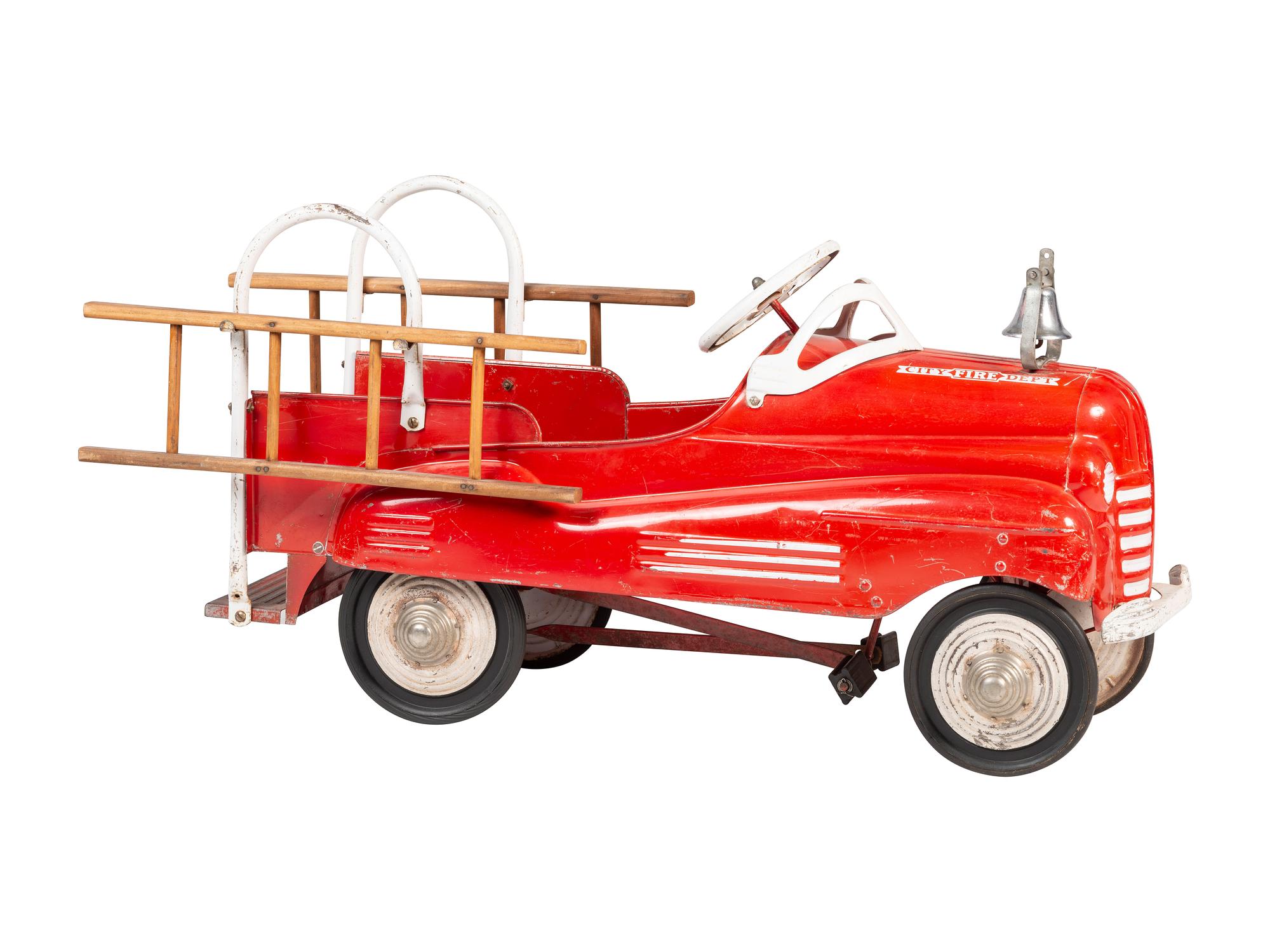 A 'City Fire Department' Pressed Steel Fire Truck Pedal Car