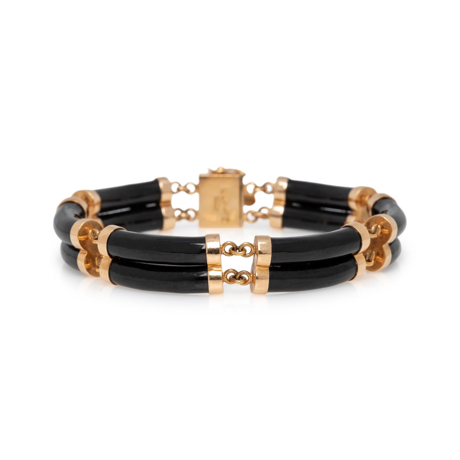 GUMP'S, YELLOW GOLD AND BLACK JADE BRACELET