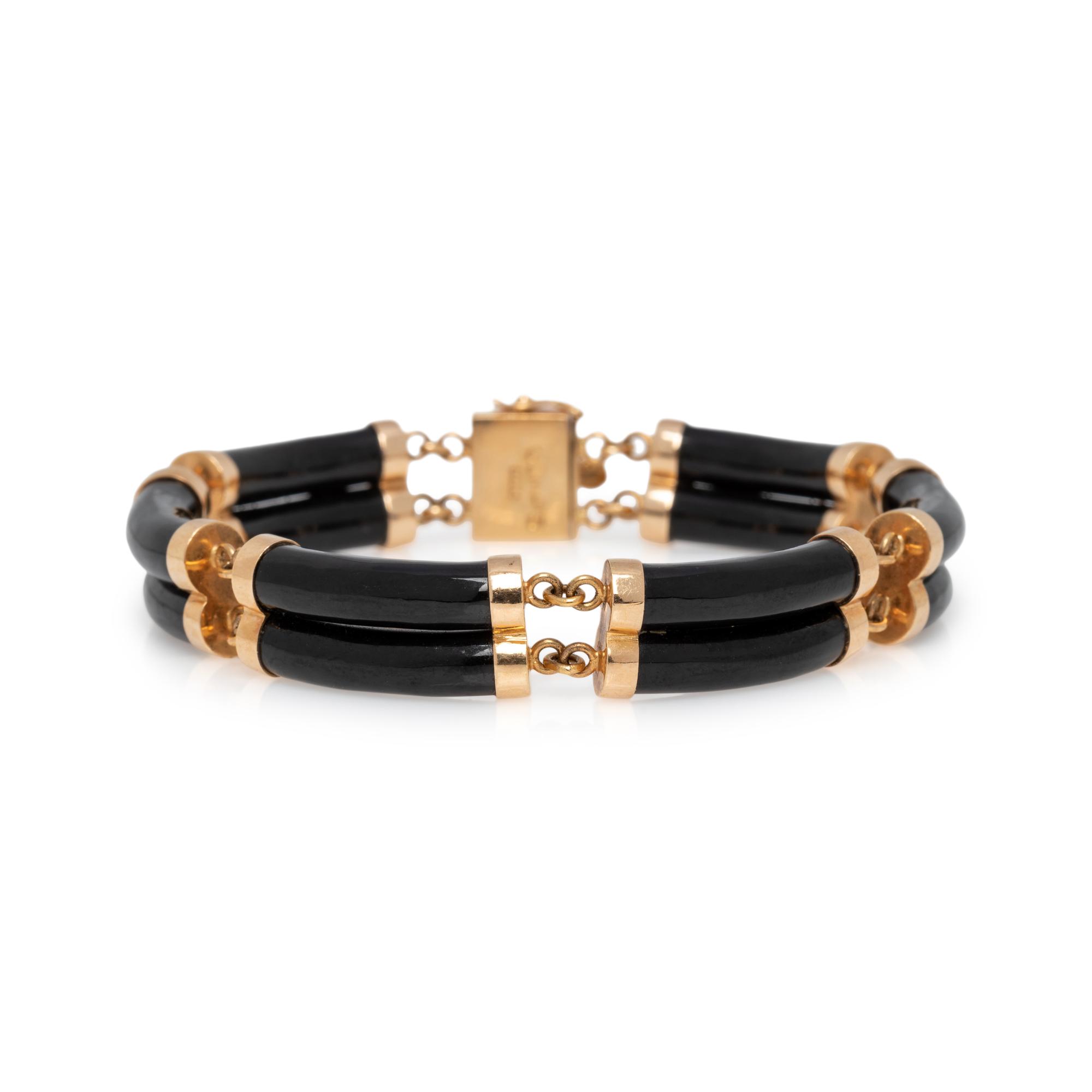 GUMP'S, YELLOW GOLD AND BLACK JADE BRACELET
