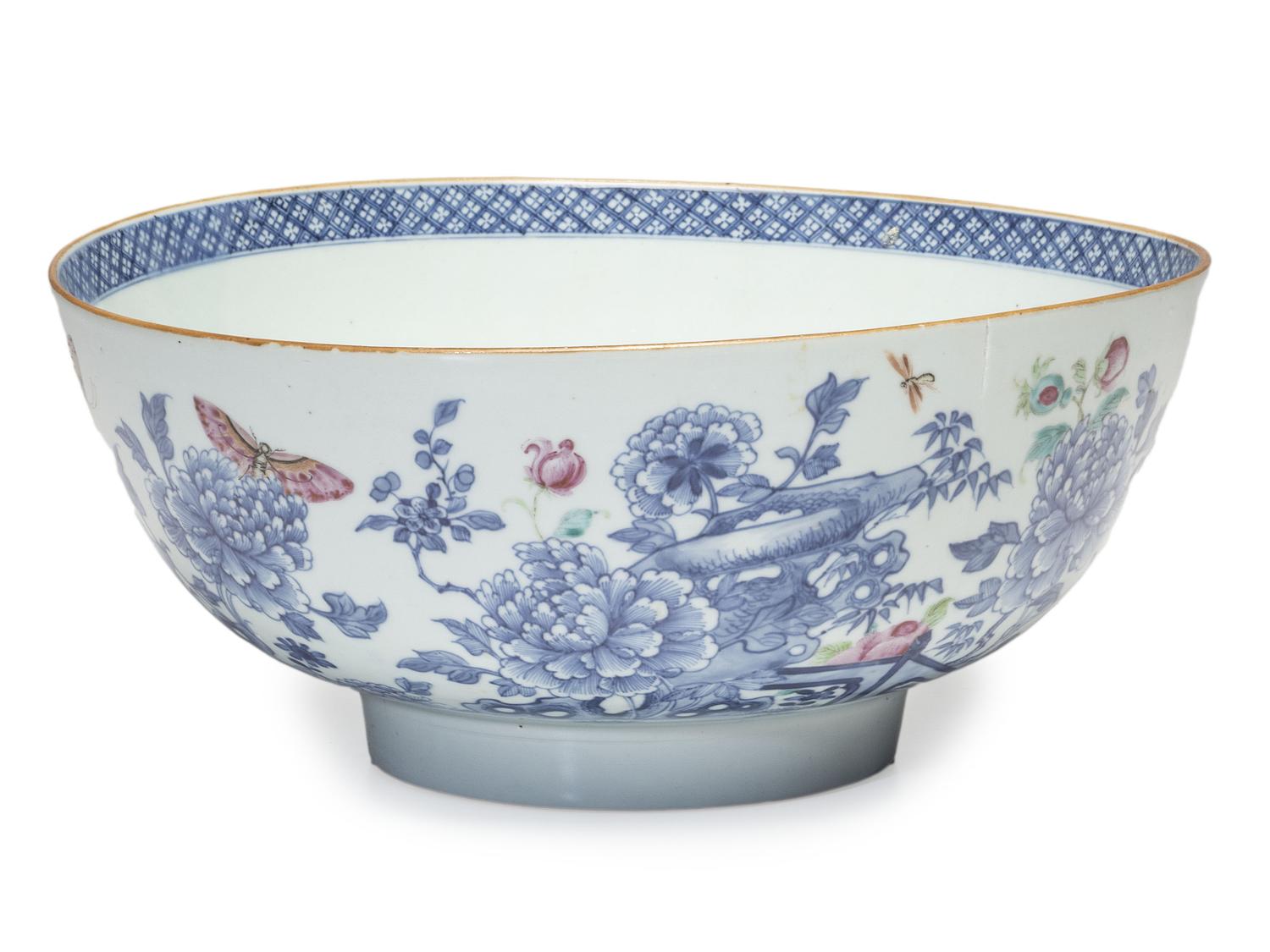 A Chinese Porcelain 'Flower and Butterfly' Punch Bowl