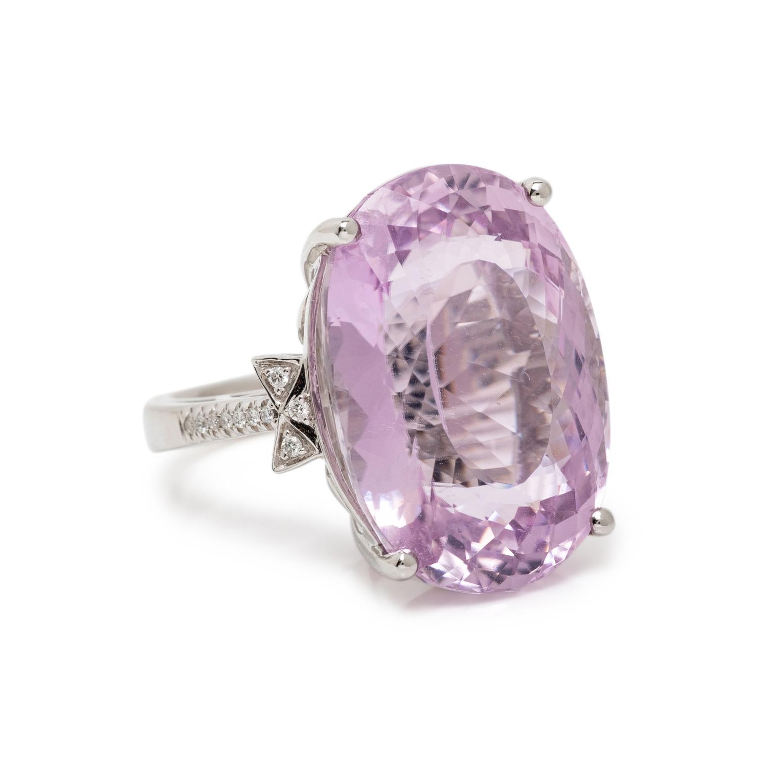 KUNZITE, DIAMOND, AND WHITE GOLD RING