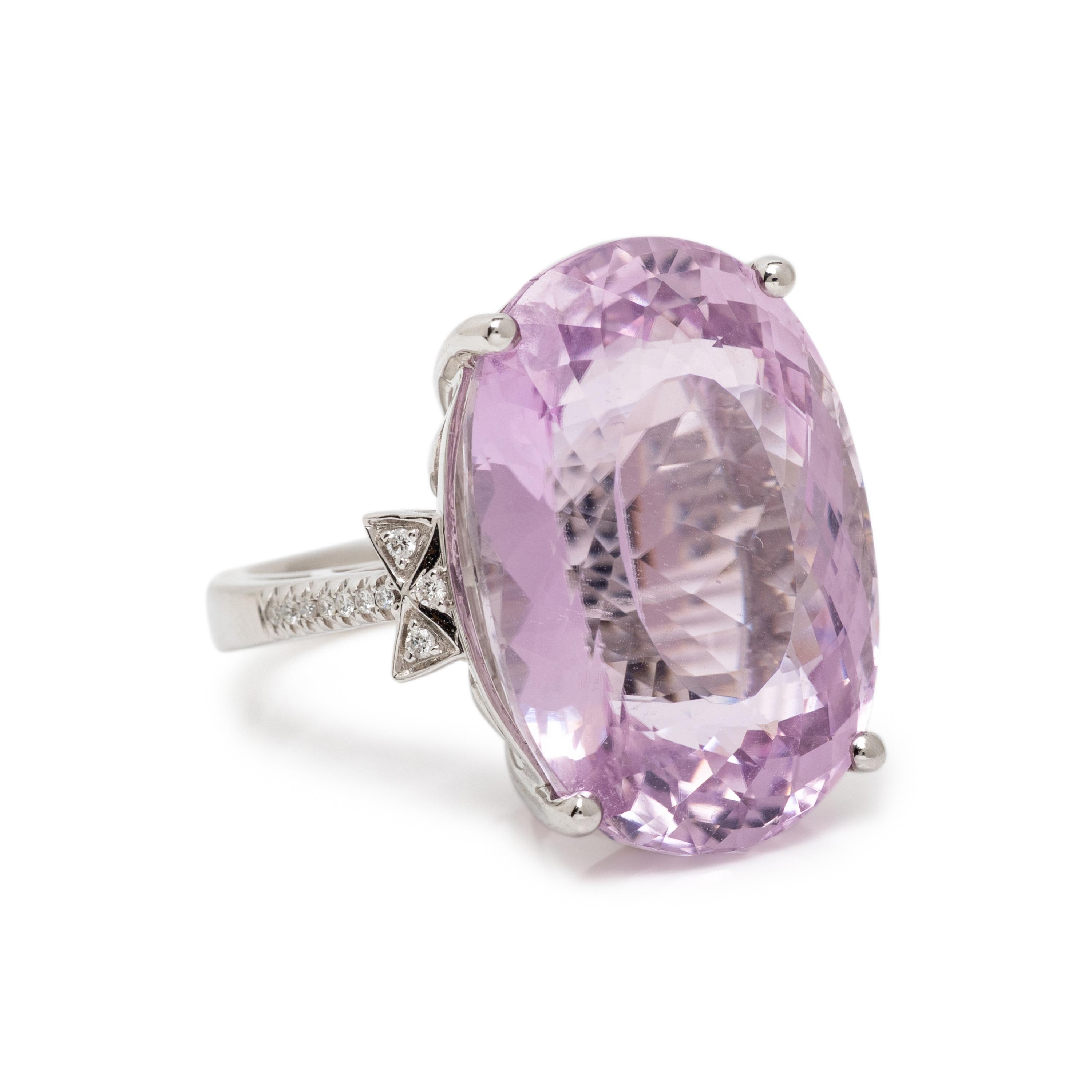 KUNZITE, DIAMOND, AND WHITE GOLD RING