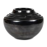 Carved Blackware Jar, with Greek Key Motif