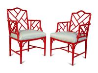 A Pair of Chinese Chippendale Style Red Lacquer Armchairs — 20TH CENTURY