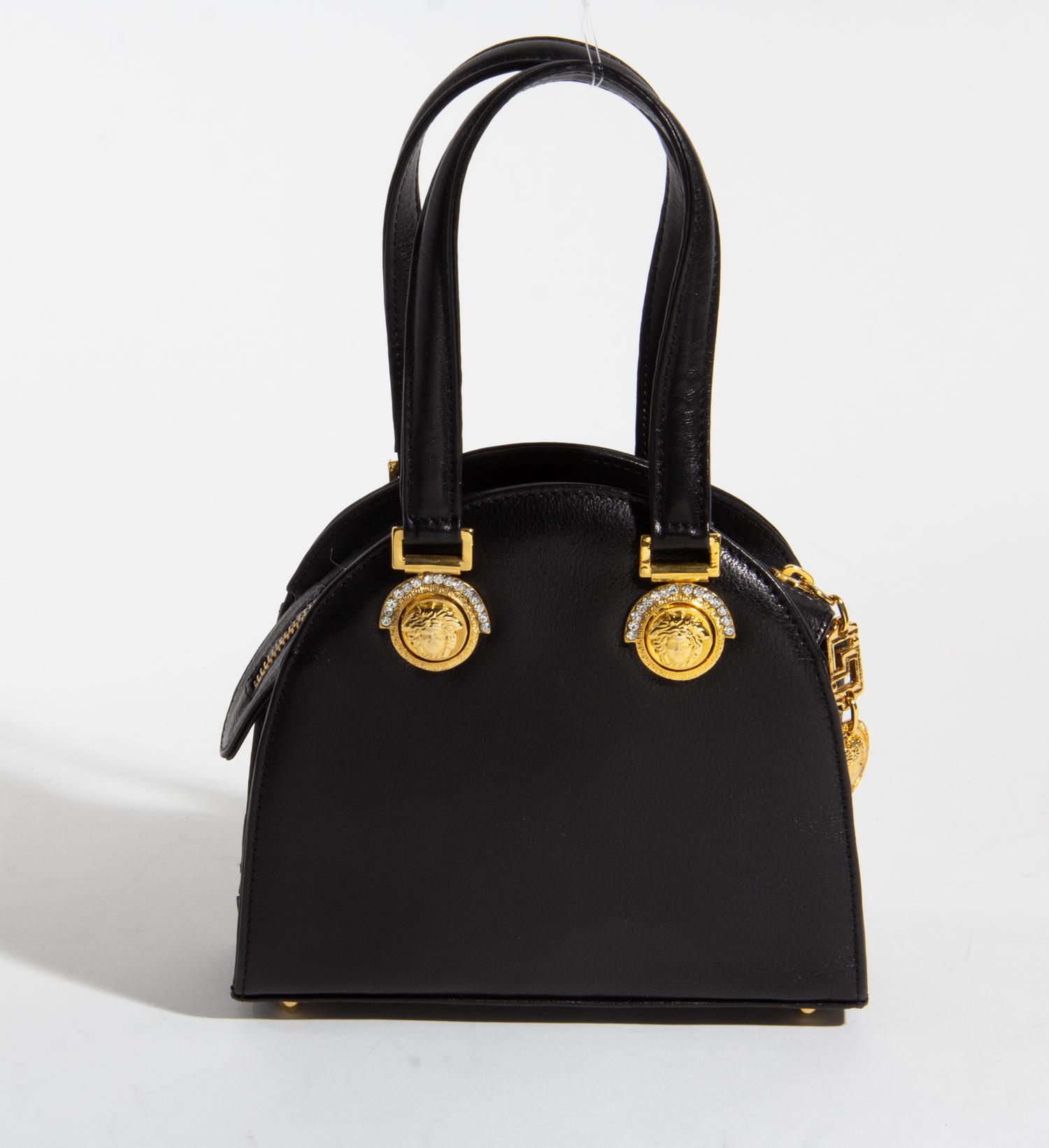 A Gianni Versace Black Mini Medusa Bag, 6" x 6.75" x 2.75"; Handle drop: 4".