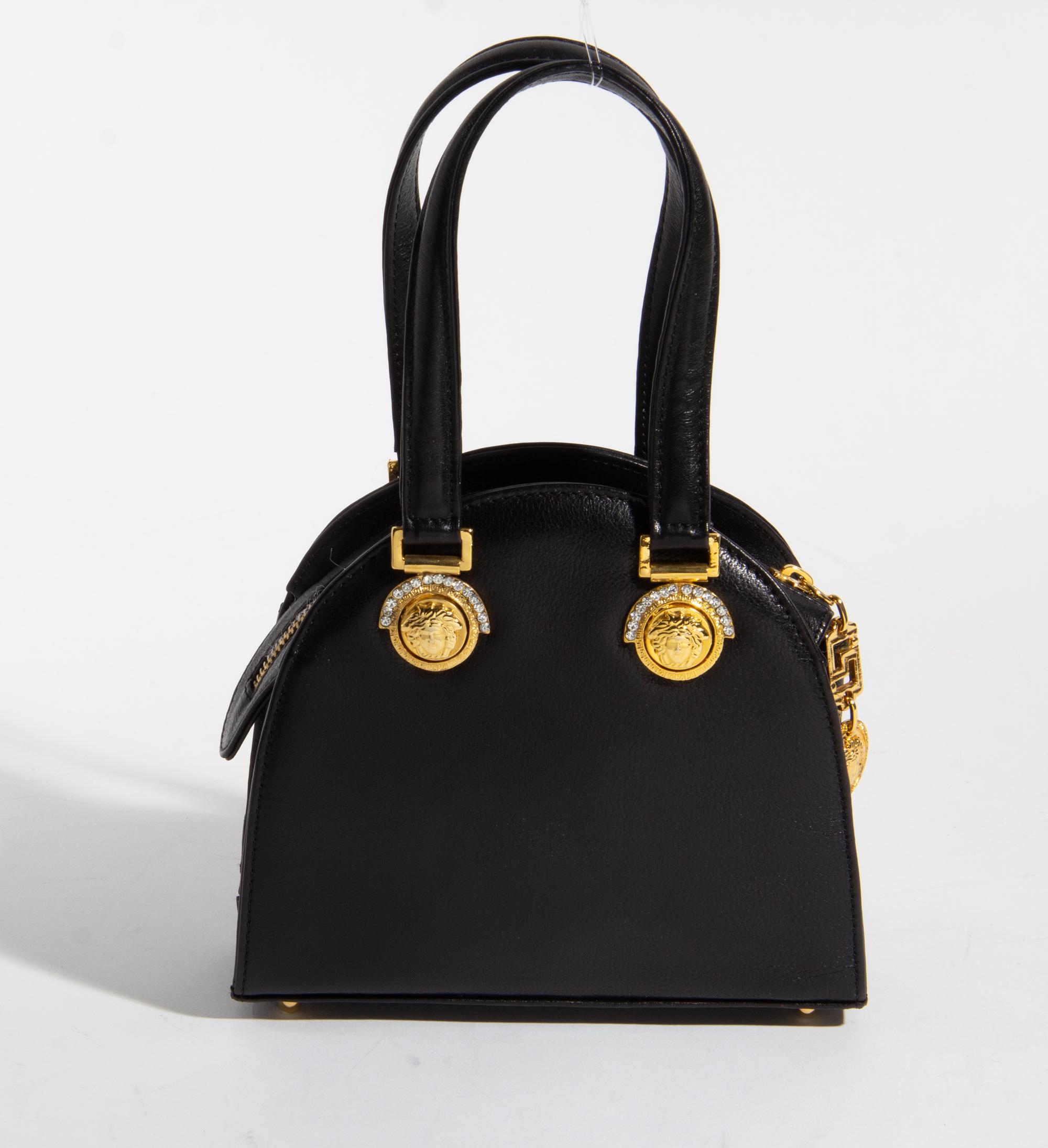A Gianni Versace Black Mini Medusa Bag, 6" x 6.75" x 2.75"; Handle drop: 4".