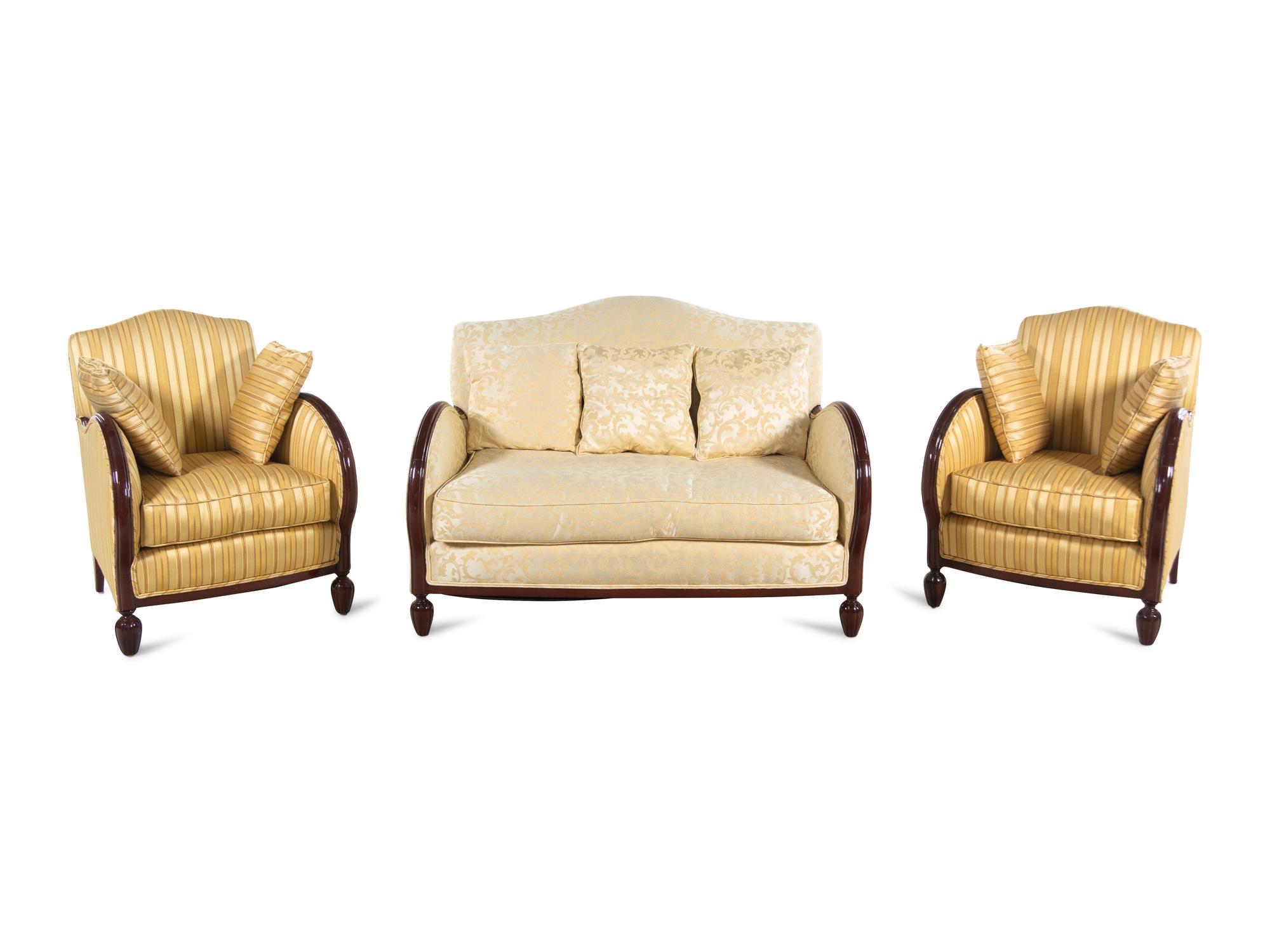 A Neoclassical Brown Lacquered Three-Piece Parlor Suite