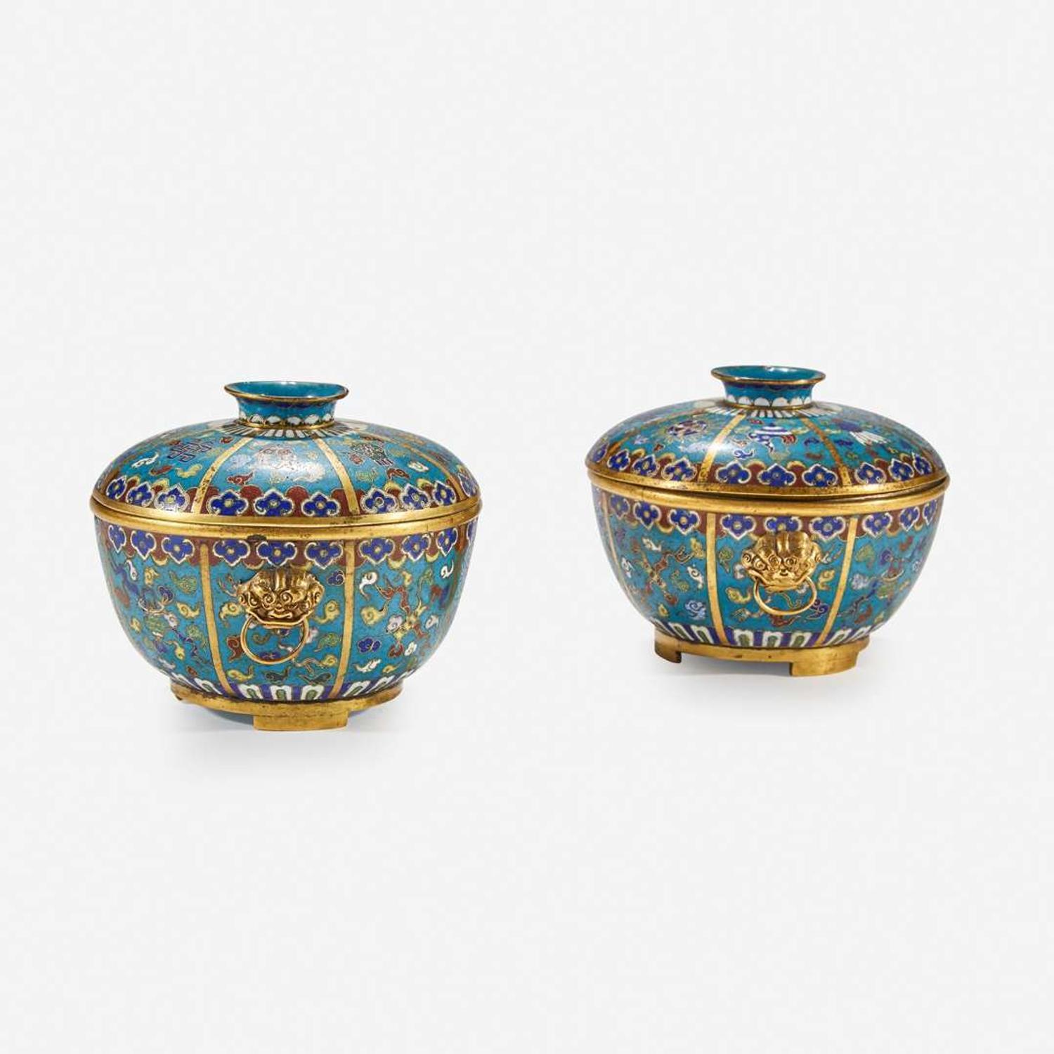 A pair of Chinese cloisonné covered circular bowls 18th/19th Century