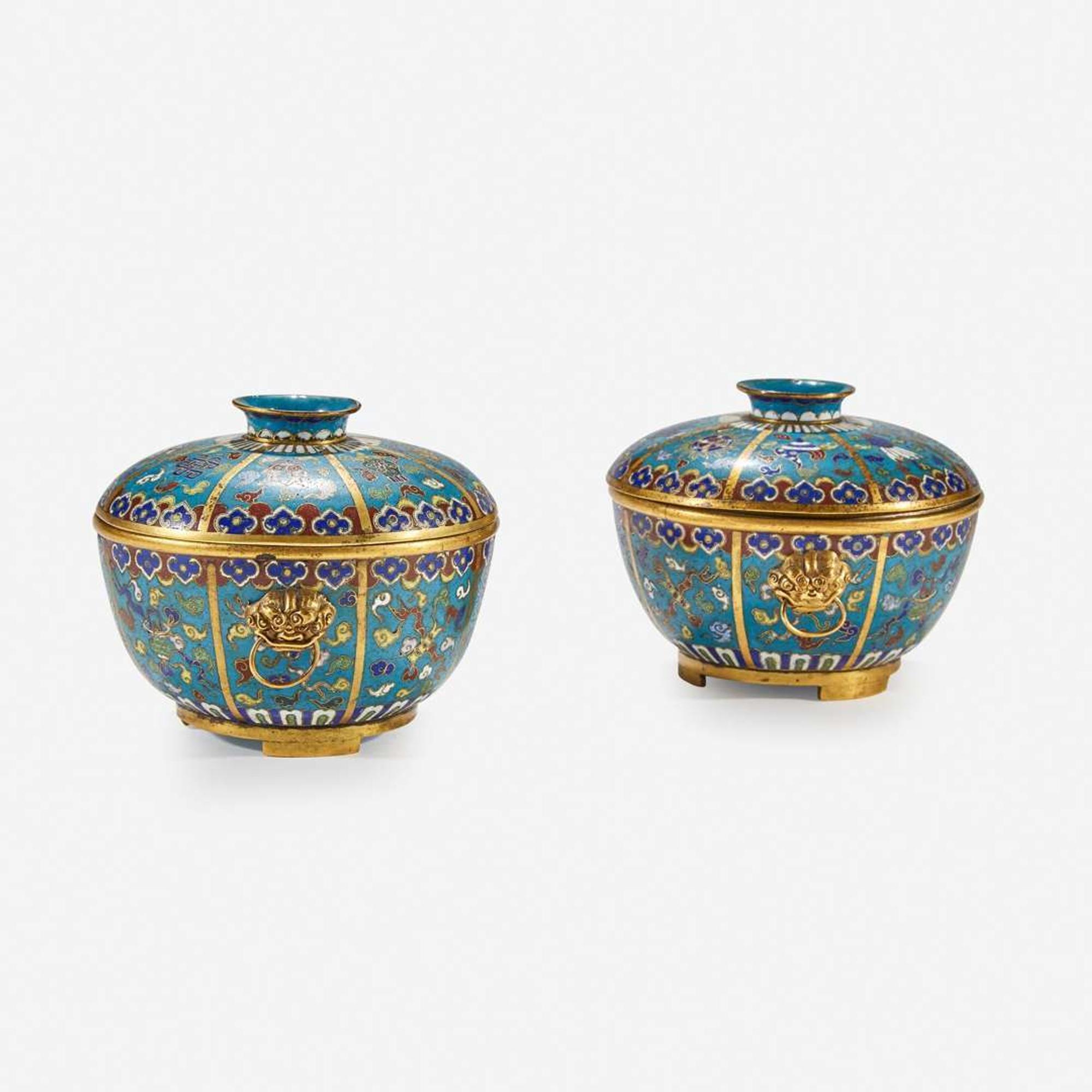 A pair of Chinese cloisonné covered circular bowls 18th/19th Century