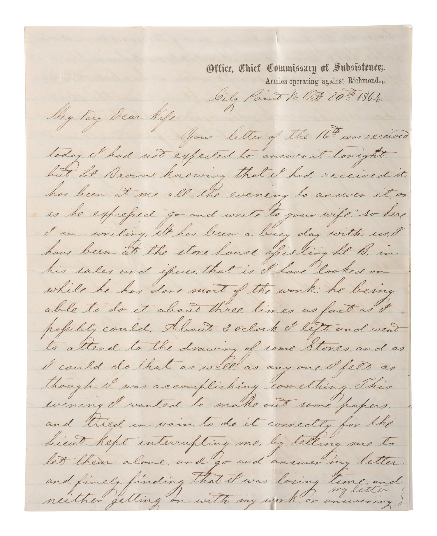 [CIVIL WAR]. War-date letters of Corporal Edwin J. Barden, 7th Regiment Connecticut Volunteer Infantry, combat soldier and later clerk at Headquarters Department of the South, Headquarters X Corps, and Headquarters US Army, Office of Chief Commissary.