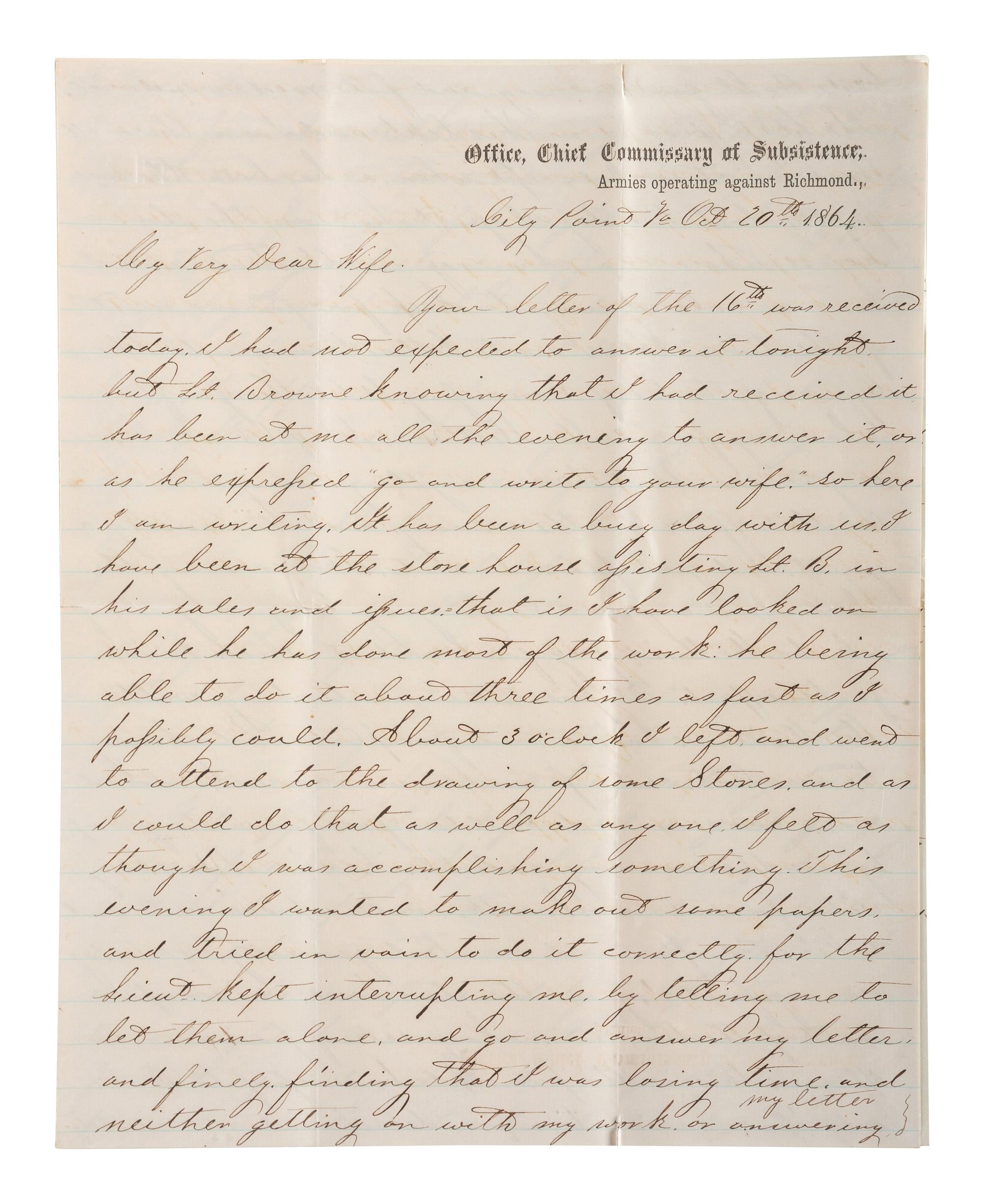 [CIVIL WAR]. War-date letters of Corporal Edwin J. Barden, 7th Regiment Connecticut Volunteer Infantry, combat soldier and later clerk at Headquarters Department of the South, Headquarters X Corps, and Headquarters US Army, Office of Chief Commissary.
