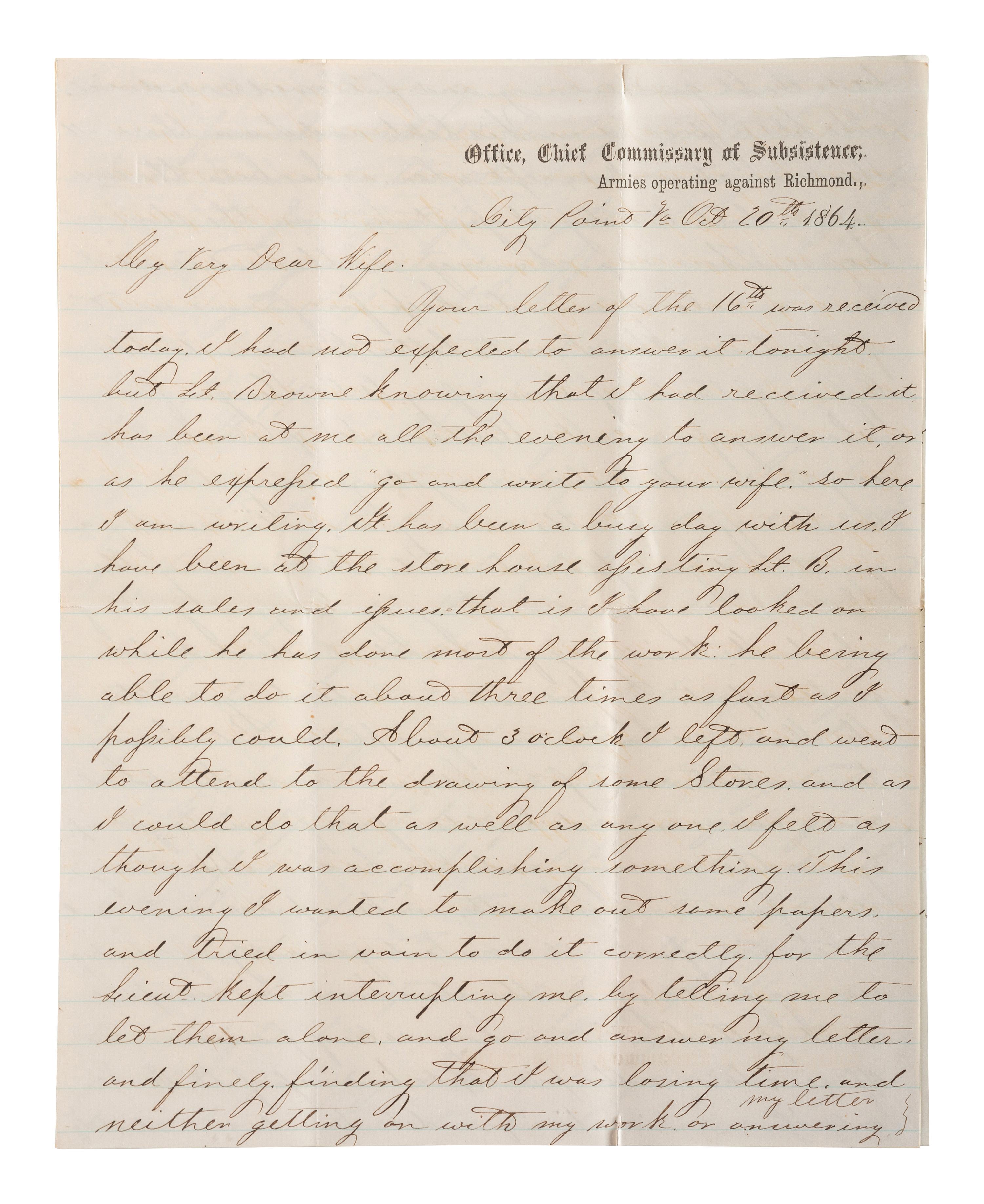 [CIVIL WAR]. War-date letters of Corporal Edwin J. Barden, 7th Regiment Connecticut Volunteer Infantry, combat soldier and later clerk at Headquarters Department of the South, Headquarters X Corps, and Headquarters US Army, Office of Chief Commissary.