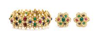 An 18 Karat Yellow Gold, Diamond and Multigem Demi Parure, 68.70 dwts.