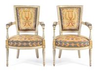 A Pair of Directoire Painted Fauteuils Height 33 inches. — CIRCA 1800