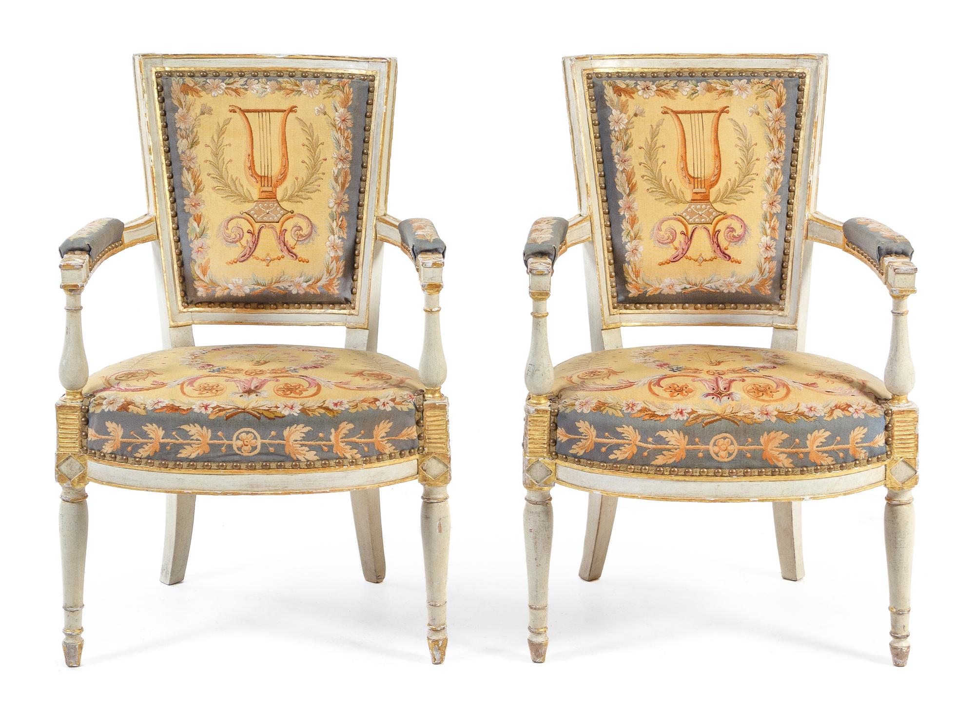 A Pair of Directoire Painted Fauteuils Height 33 inches. — CIRCA 1800