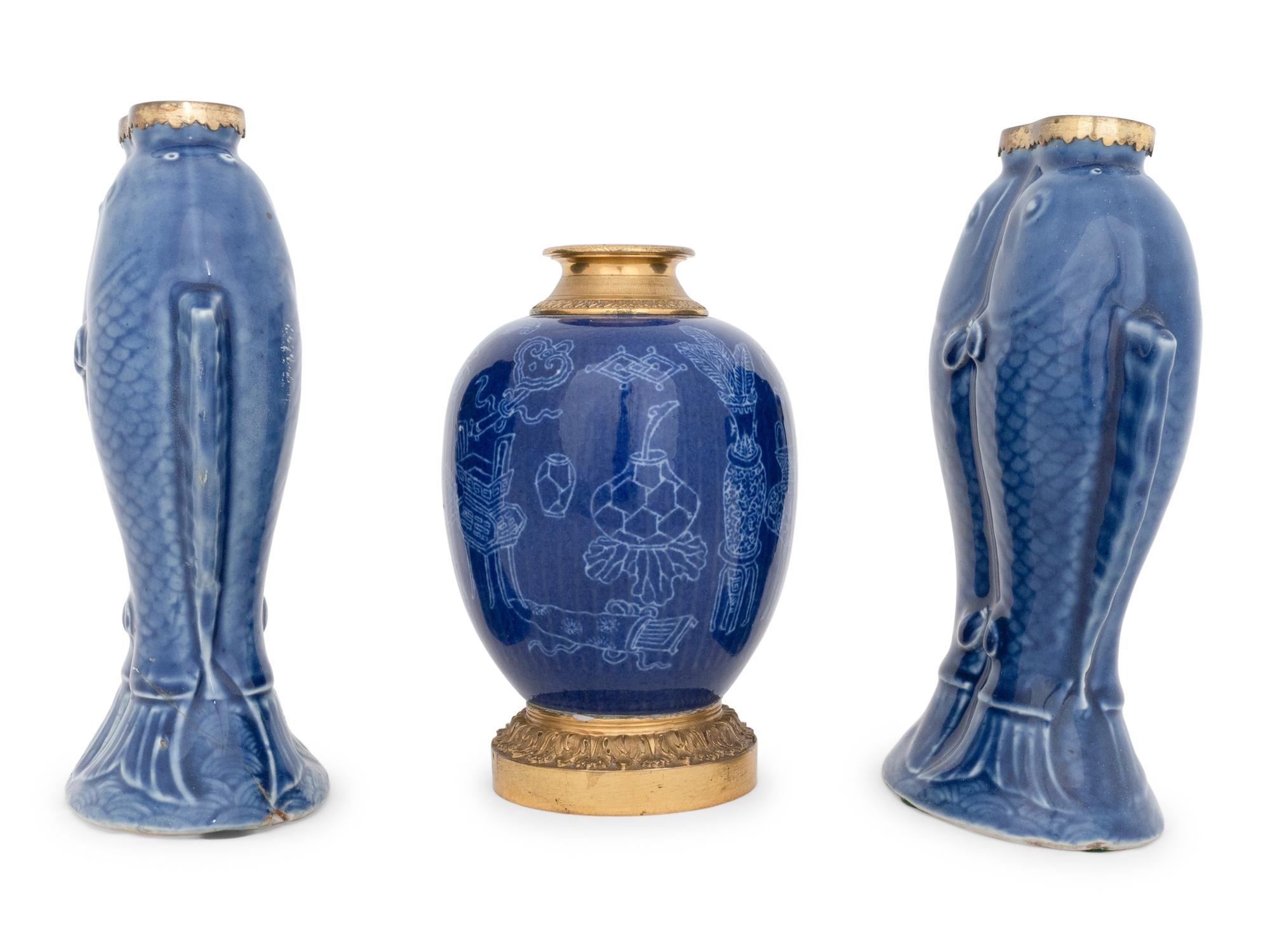Three Chinese Export Cobalt-Glazed Vases