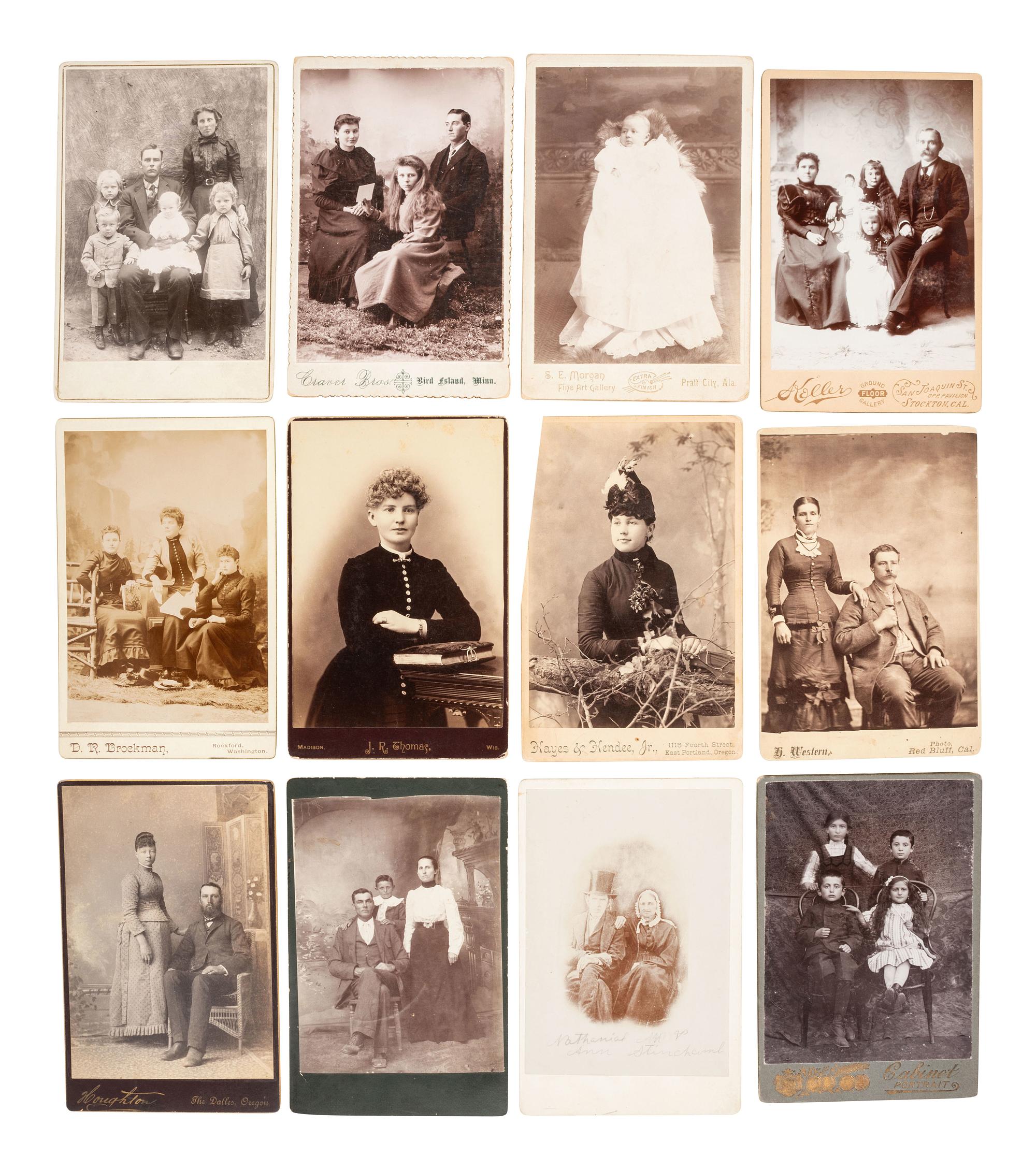 [EARLY PHOTOGRAPHY]. 83 cabinet & large format photos, incl. children, families, students, & a band