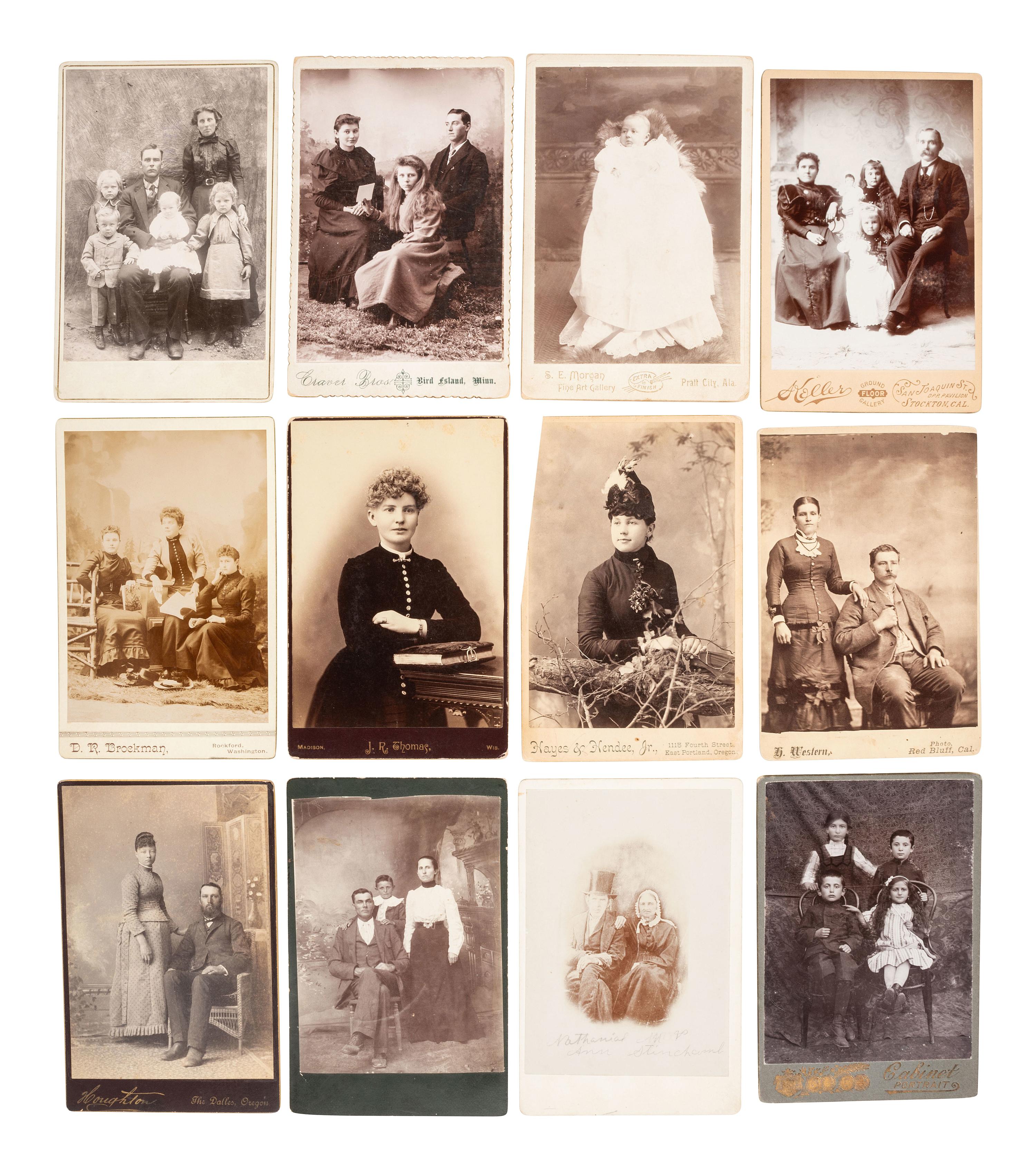 [EARLY PHOTOGRAPHY]. 83 cabinet & large format photos, incl. children, families, students, & a band