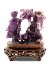 Two Chinese Amethyst Figural Groups