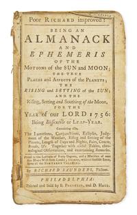 [Franklin, Benjamin] Saunders, Richard. Poor Richard improved: Being an Almanack and Ephemeris...For the Year of our Lord 1756...