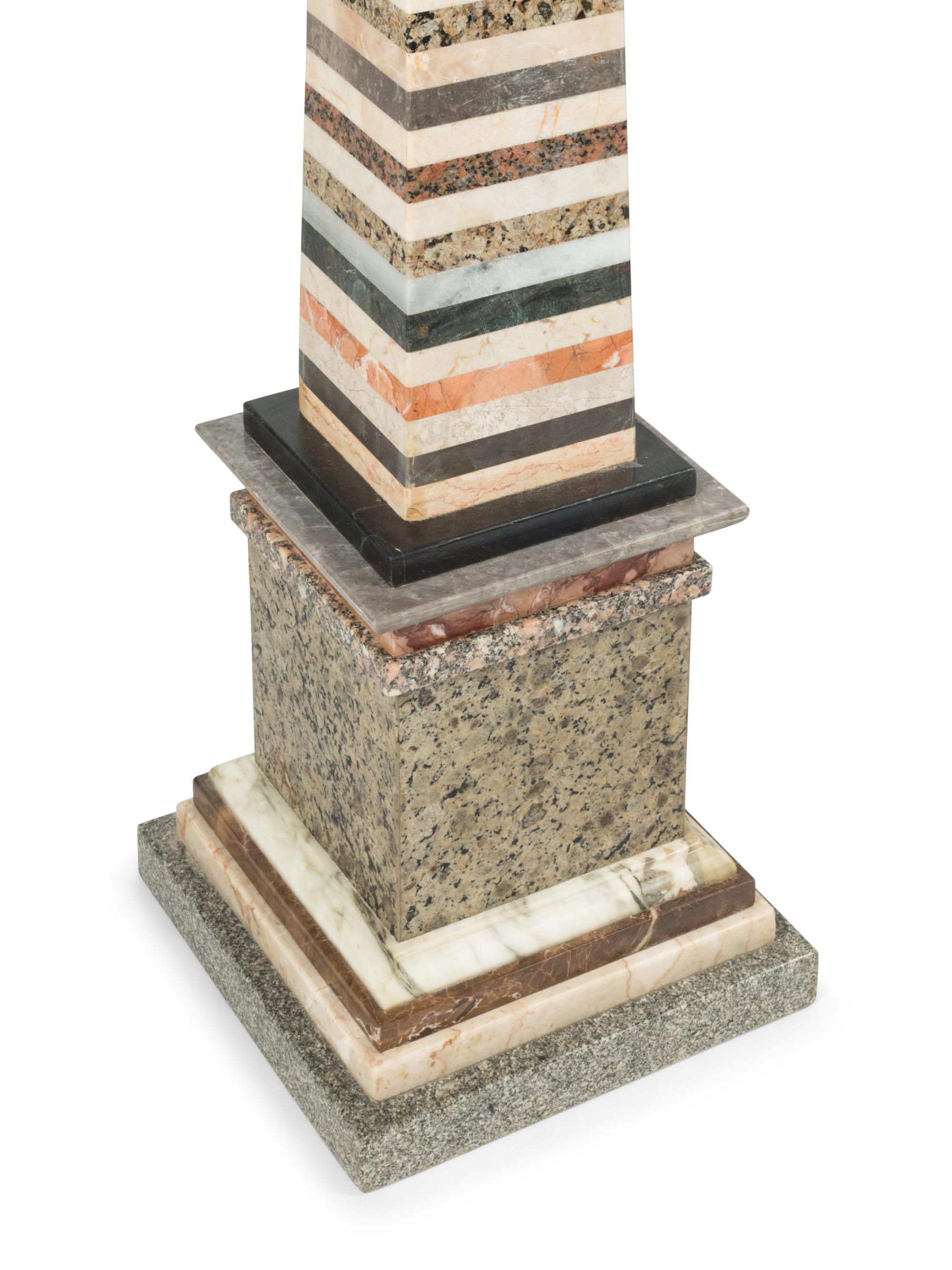 A Pair of Monumental Italian Grand Tour Style Vari-Color Marble Obelisks