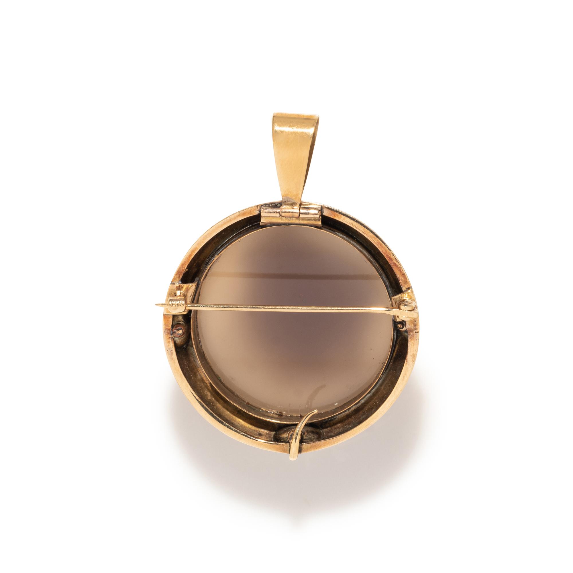 ANTIQUE, AGATE, PEARL AND ENAMEL PENDANT/BROOCH