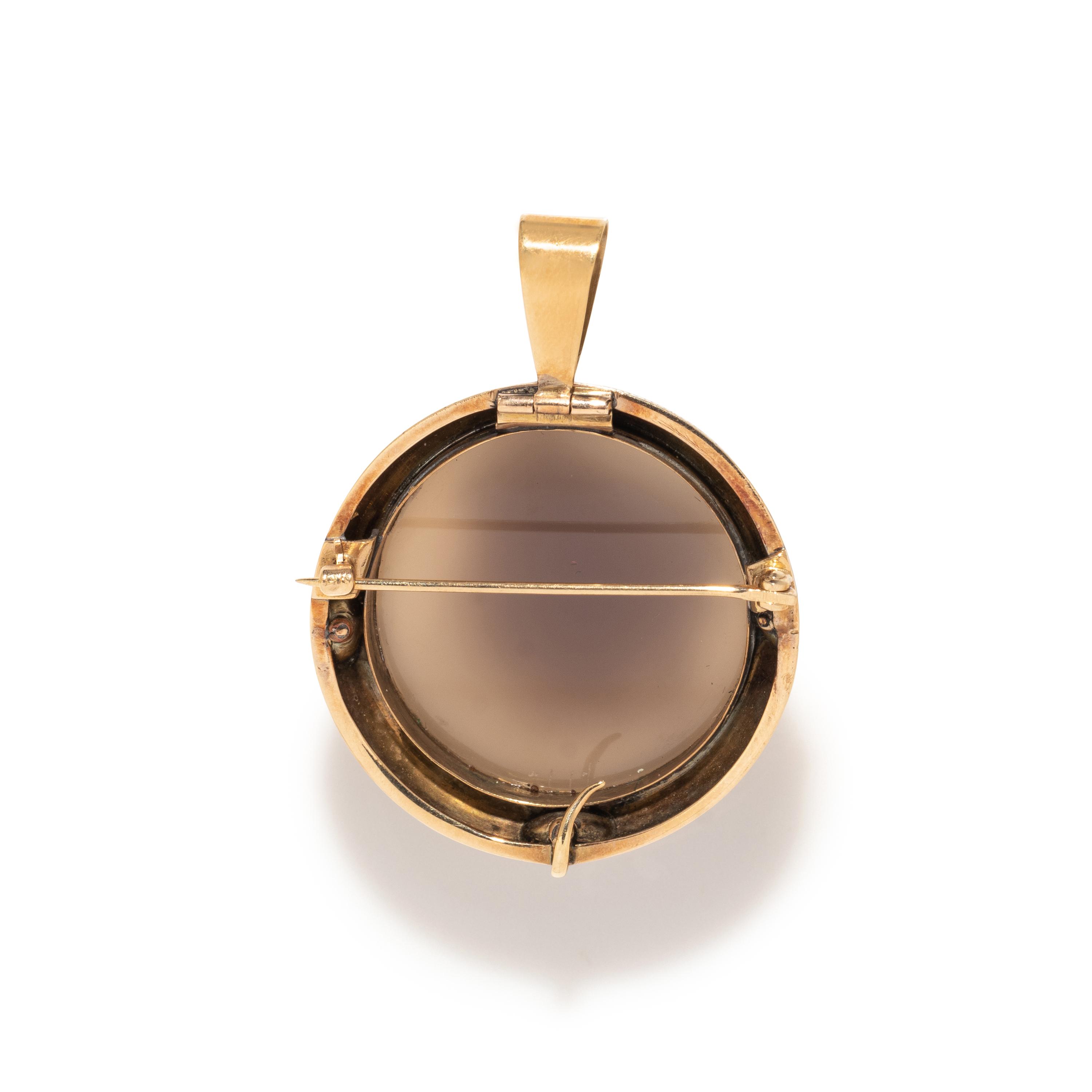 ANTIQUE, AGATE, PEARL AND ENAMEL PENDANT/BROOCH
