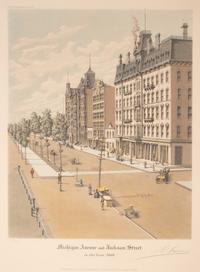 A group of 4 aquatint prints of Chicago by A. Ackermann and Son, Inc., comprising: