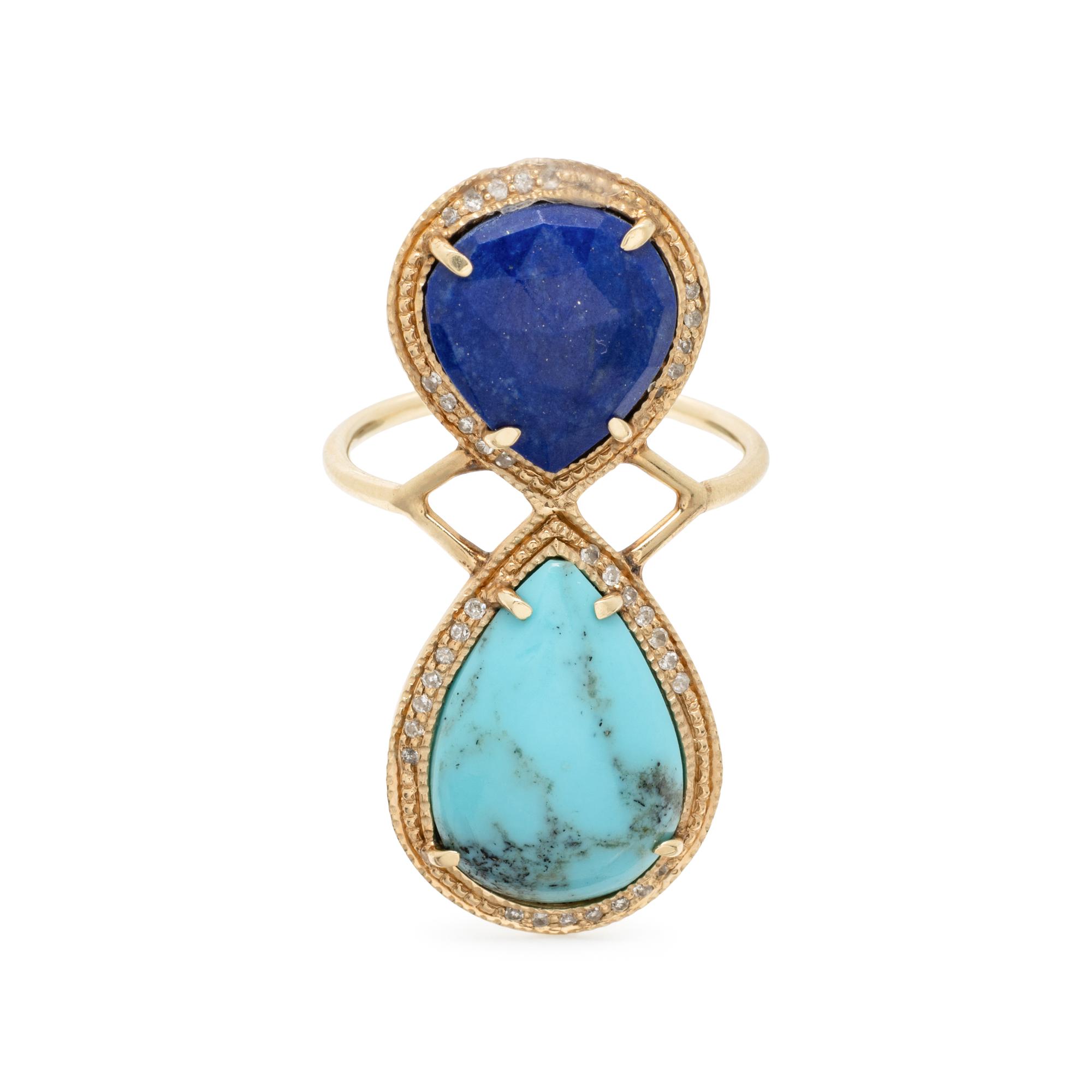 JACQUIE AICHE, TURQUOISE AND LAPIS LAZULI RING