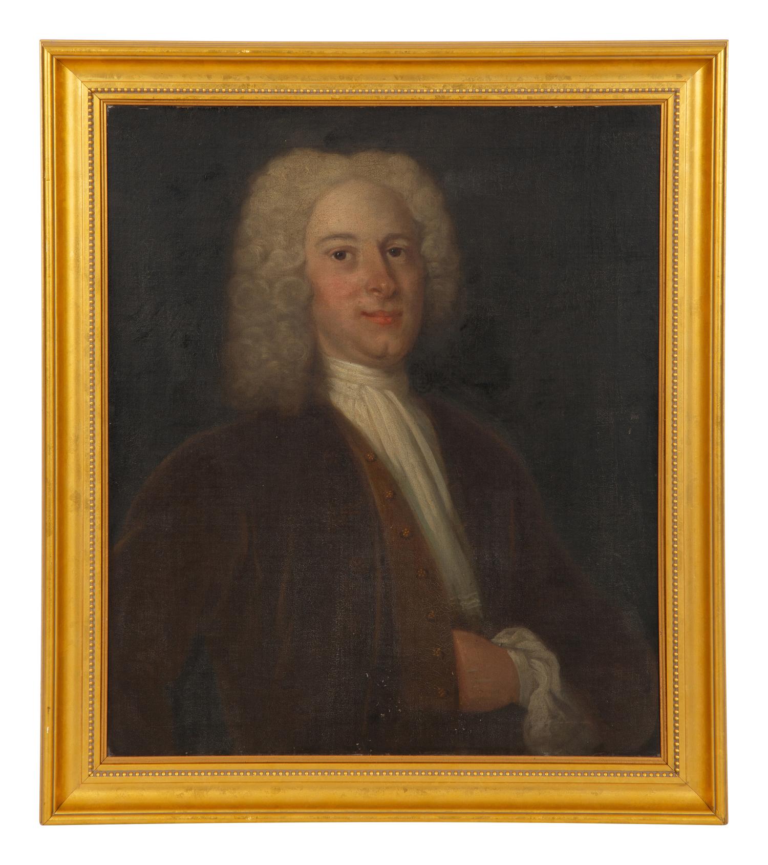 Portrait of a Gentleman , half-length, in a brown jacket and white cravat