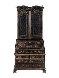 A George II Style Black and Gilt-Japanned Bureau Bookcase