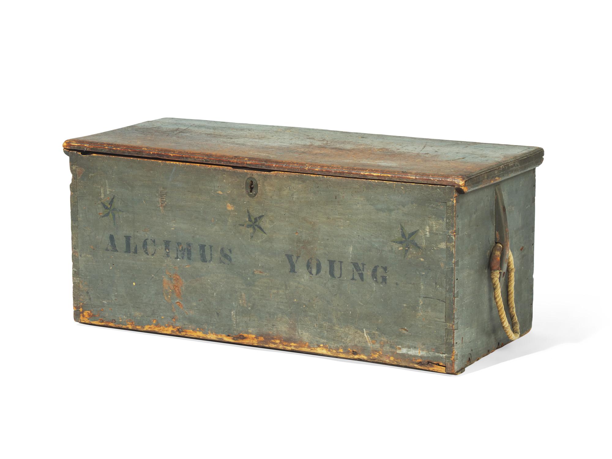 A Blue-Painted Ship's Traveling Chest