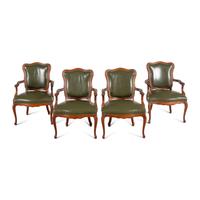 A Set of Four Louis XV Style Walnut Fauteuils