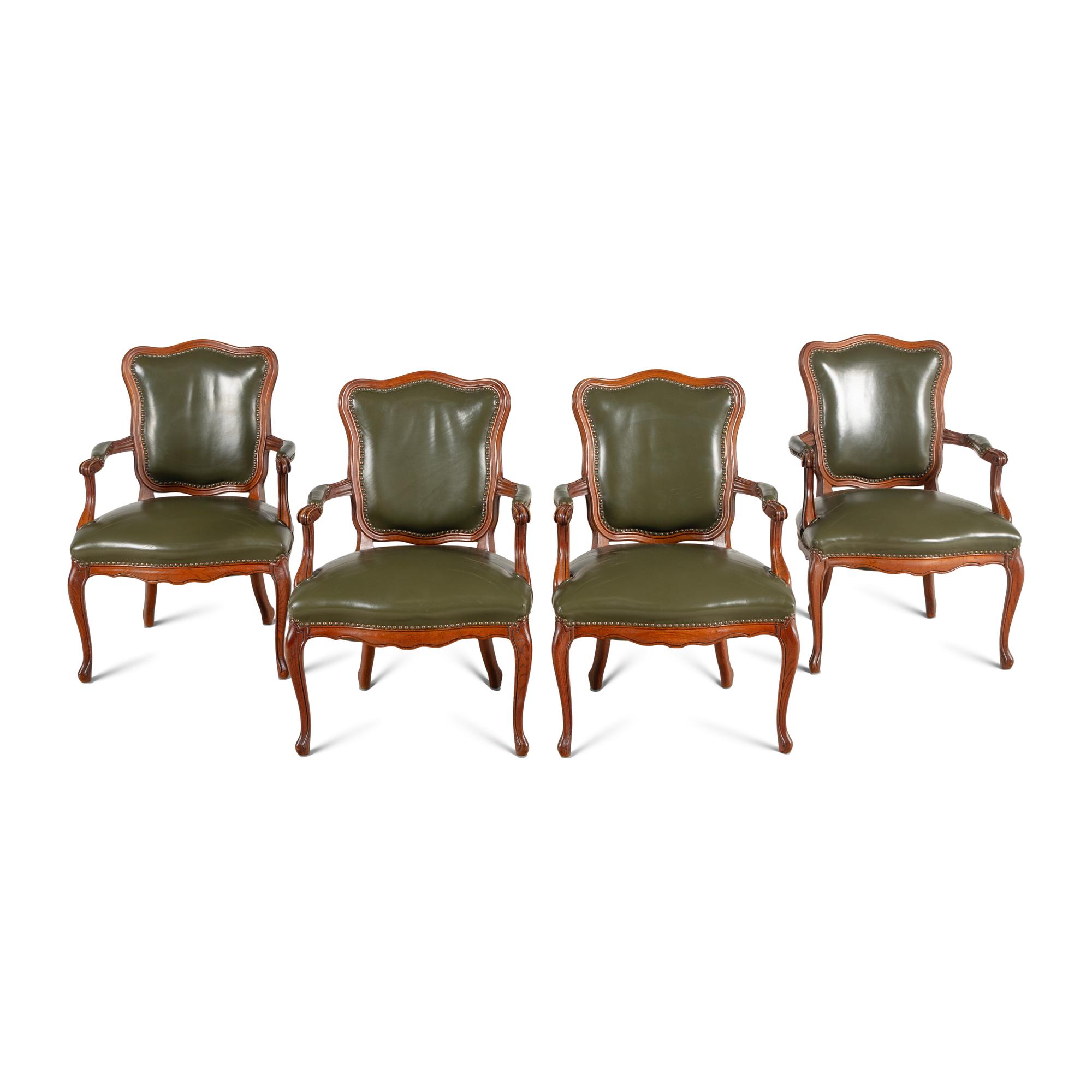 A Set of Four Louis XV Style Walnut Fauteuils