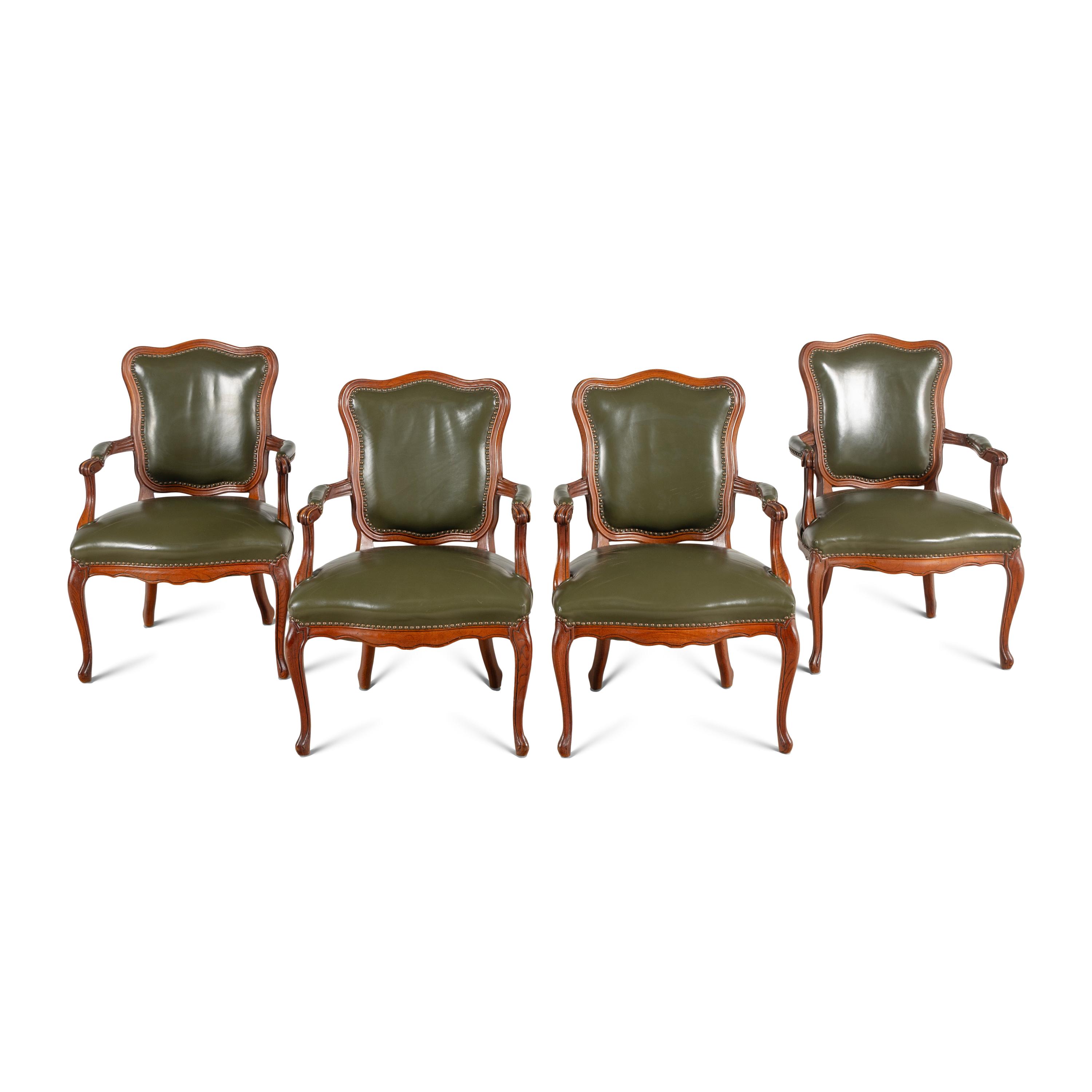 A Set of Four Louis XV Style Walnut Fauteuils