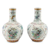 A Pair of Chinese Polychrome Glazed Porcelain Vases