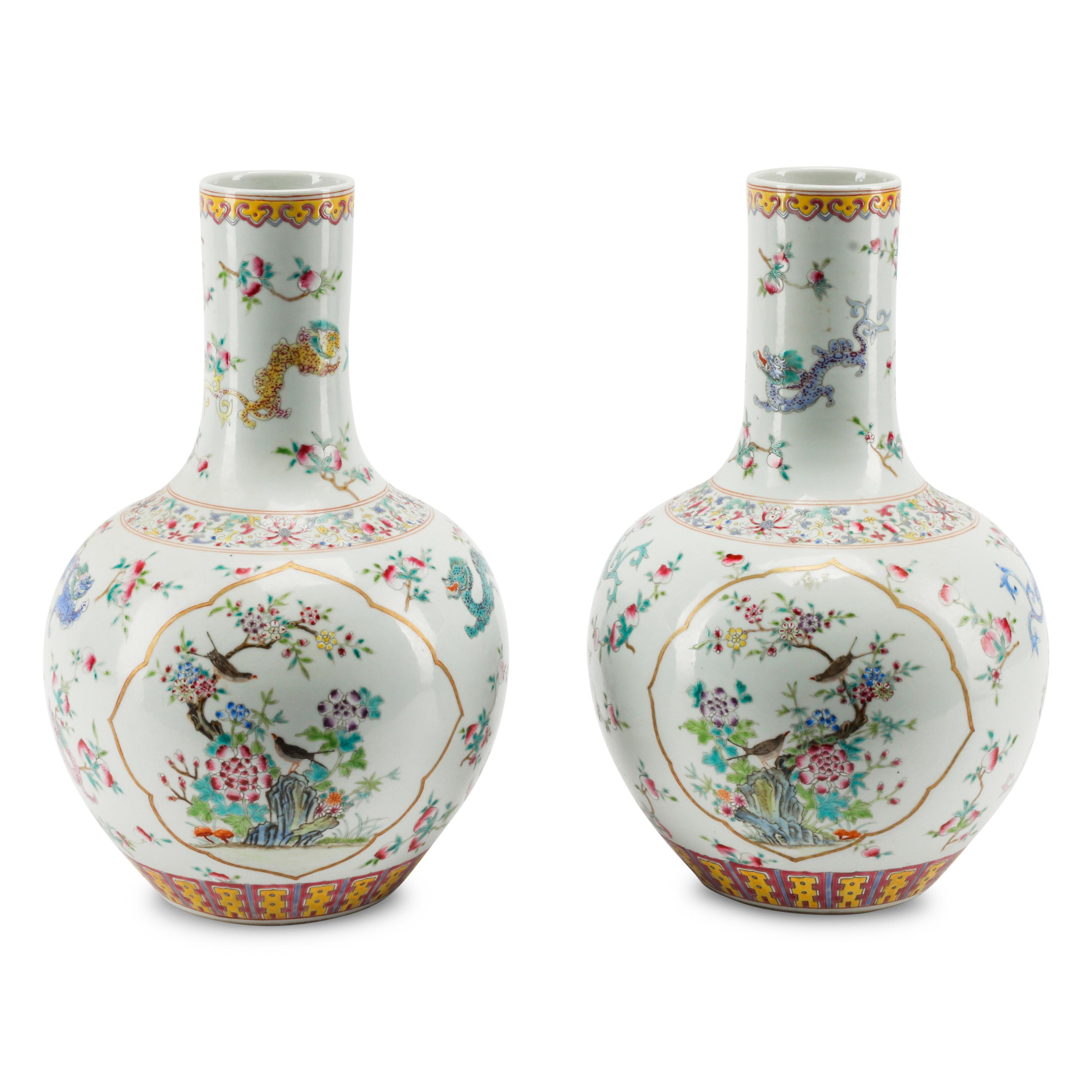 A Pair of Chinese Polychrome Glazed Porcelain Vases