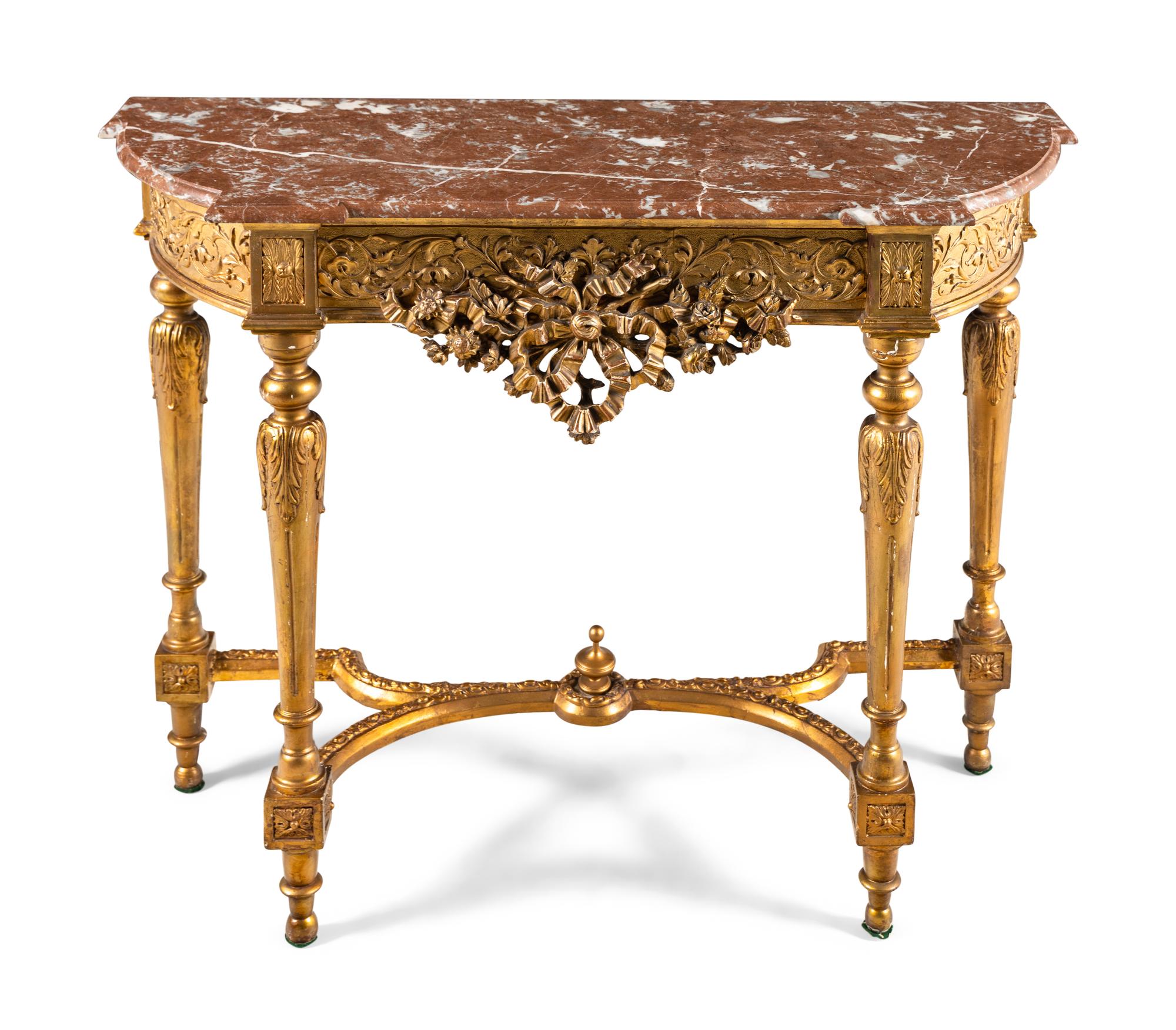 A Louis XVI Style Giltwood Marble-Top Pier Table