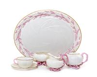 A Belleek Echinus Tea Service, Width of tray 14 3/8 inches.