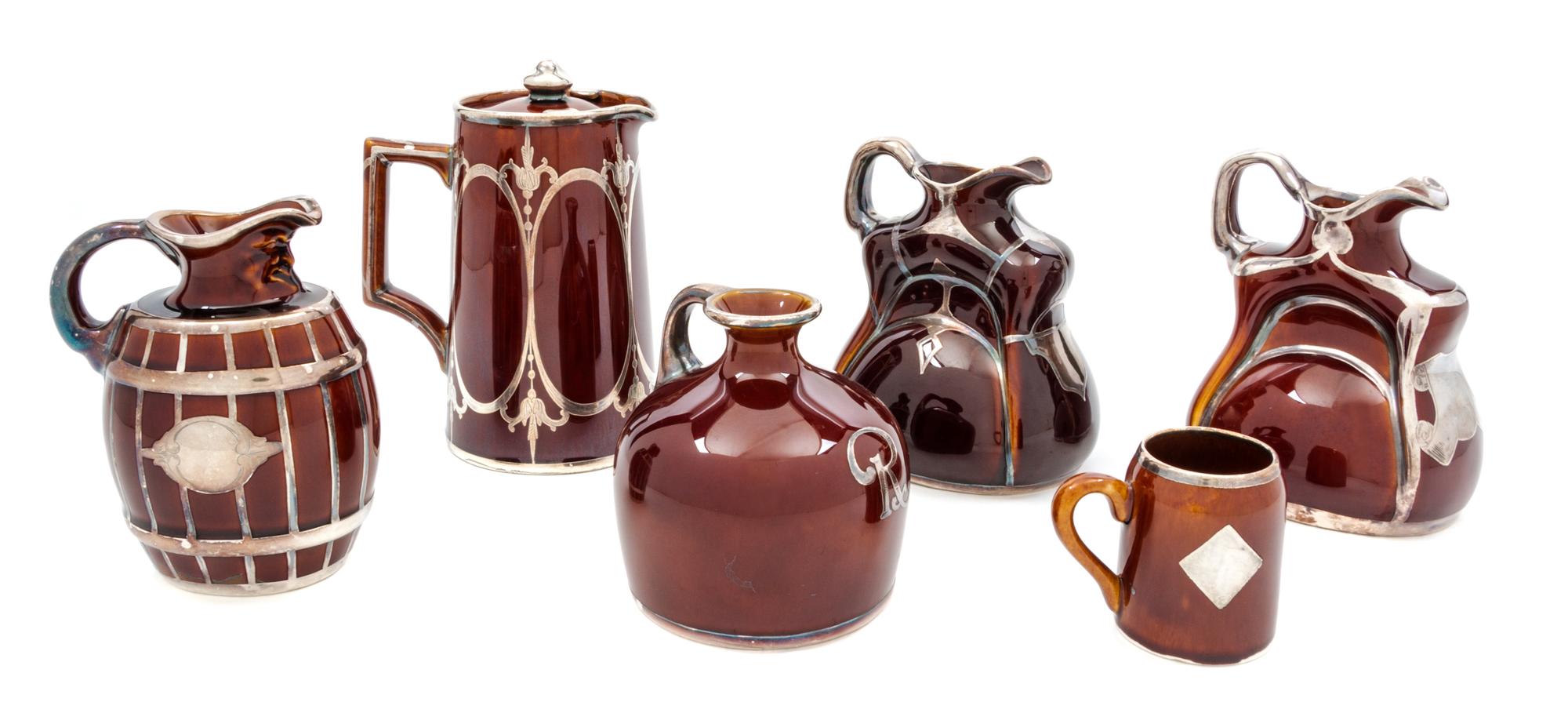 A Collection of Six Lenox Porcelain Silver Overlay Articles Height of first 6 1/8 inches.