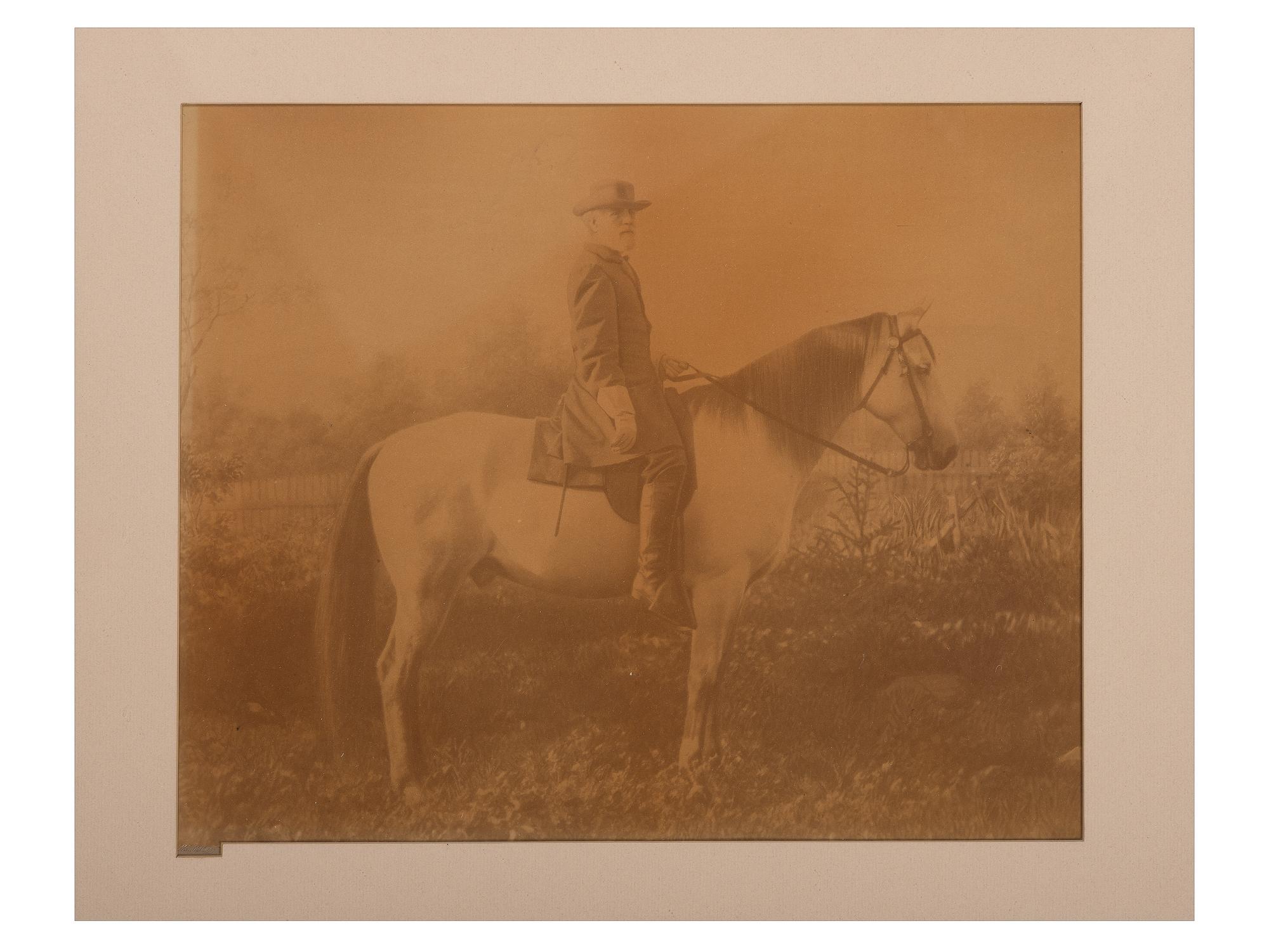 LEE, Robert E. (1807-1870). Oversize albumen photograph of Lee astride Traveller. [Lexington, VA]: Michael Miley, [September 1866].