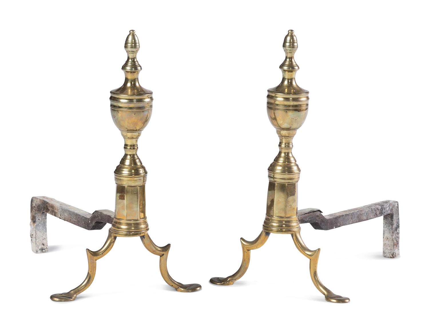 A Pair of Federal Brass Andirons